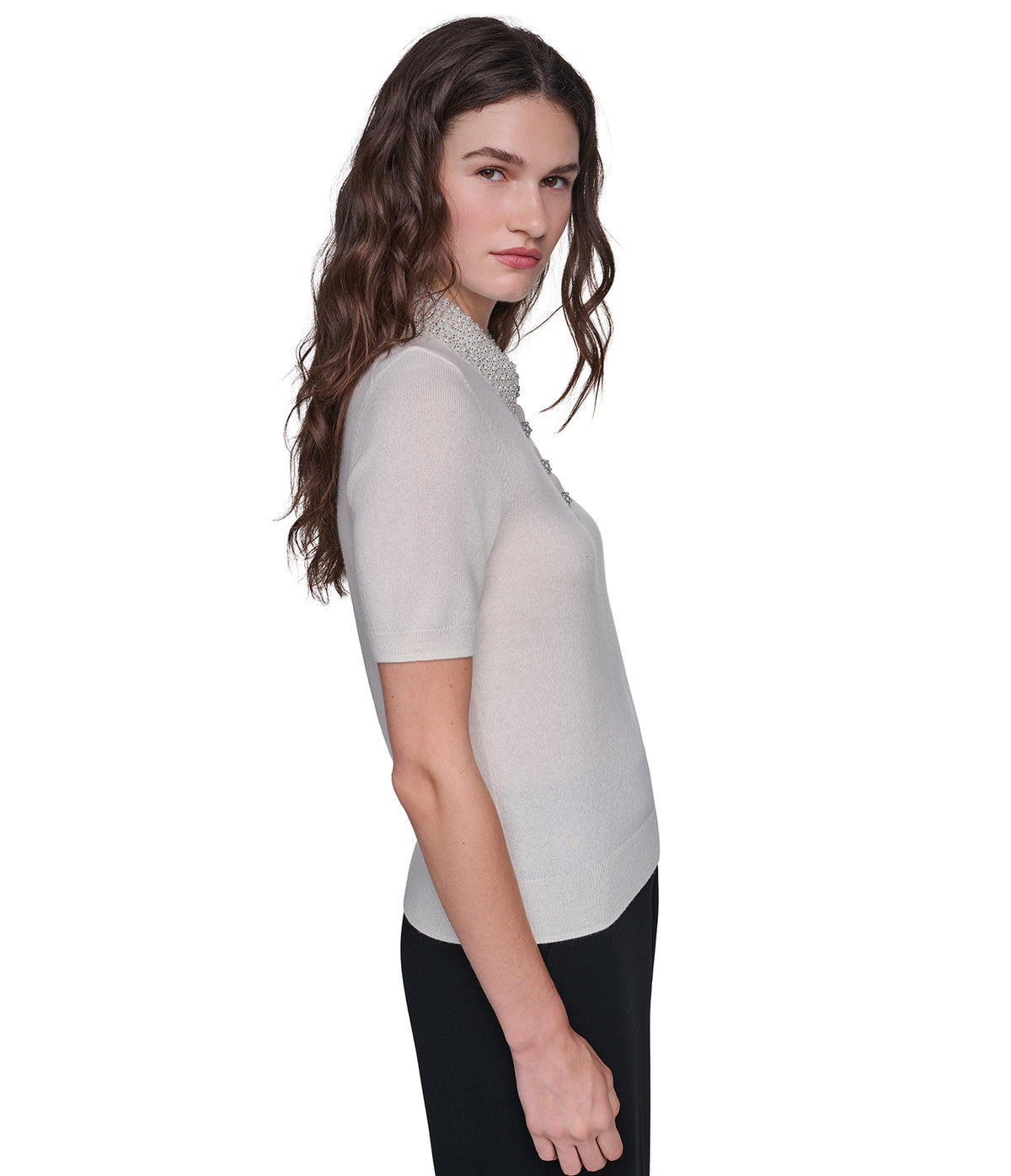 SHORT SLEEVE EMBELLESHED COLLARED TOP VIEW 7 SHORT SLEEVE EMBELLESHED COLLARED TOP VIEW 7