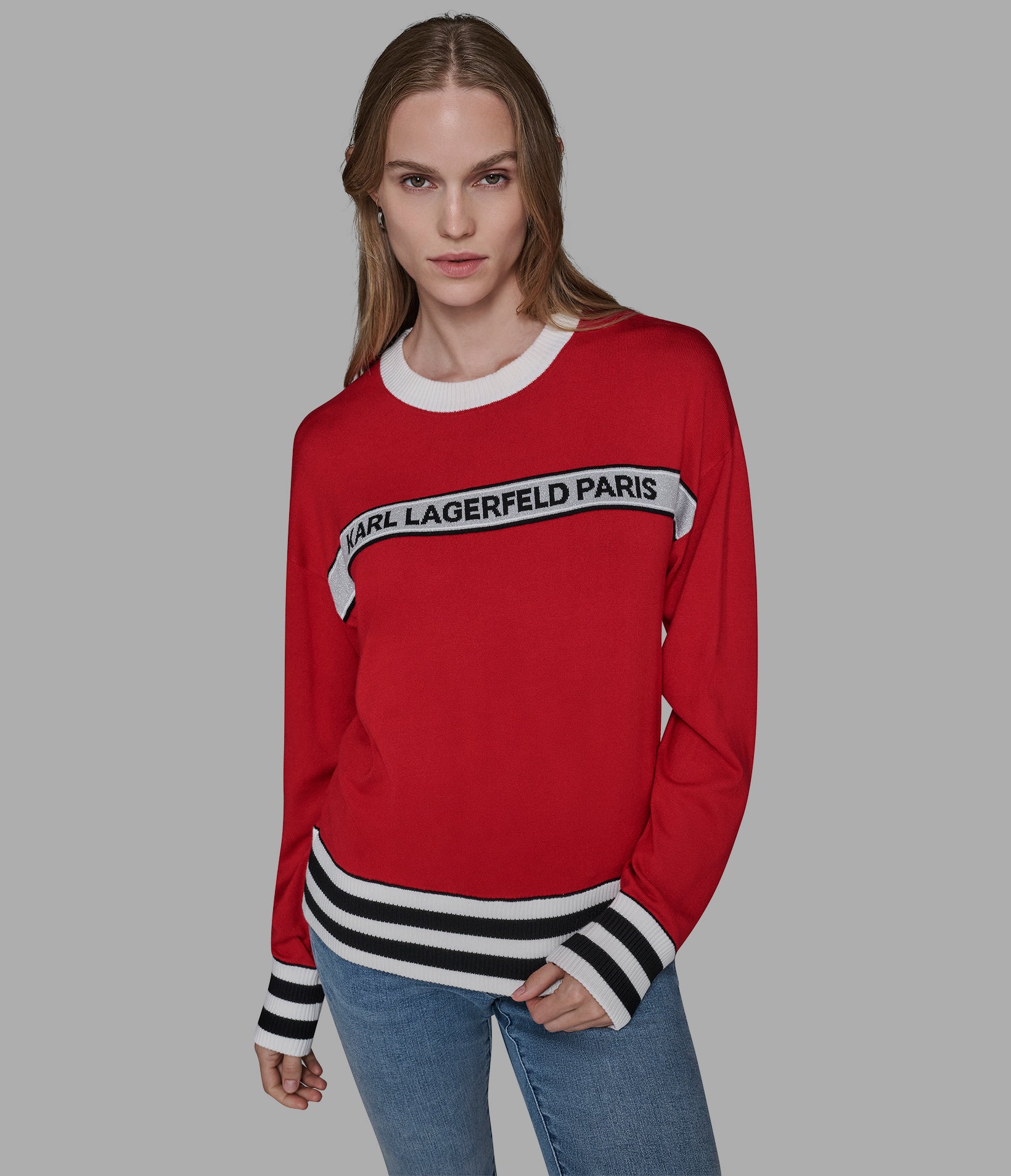 STRIPE LOGO SWEATER View 1 | Valentine's Day Shop STRIPE LOGO SWEATER View 1 | Valentine's Day Shop
