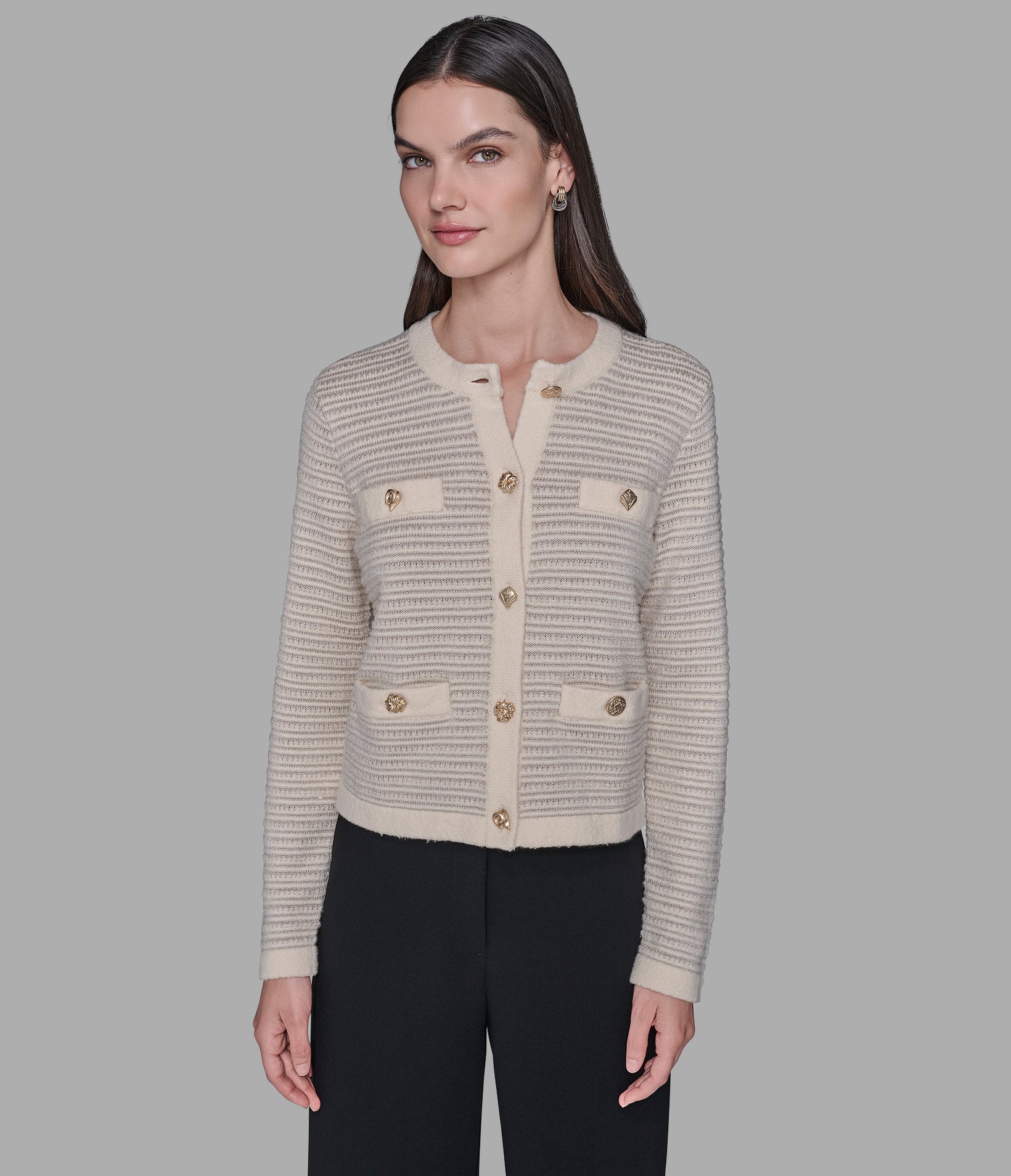 Cropped Textured Cardigan | Sweaters & Tops | Karl Lagerfeld Paris