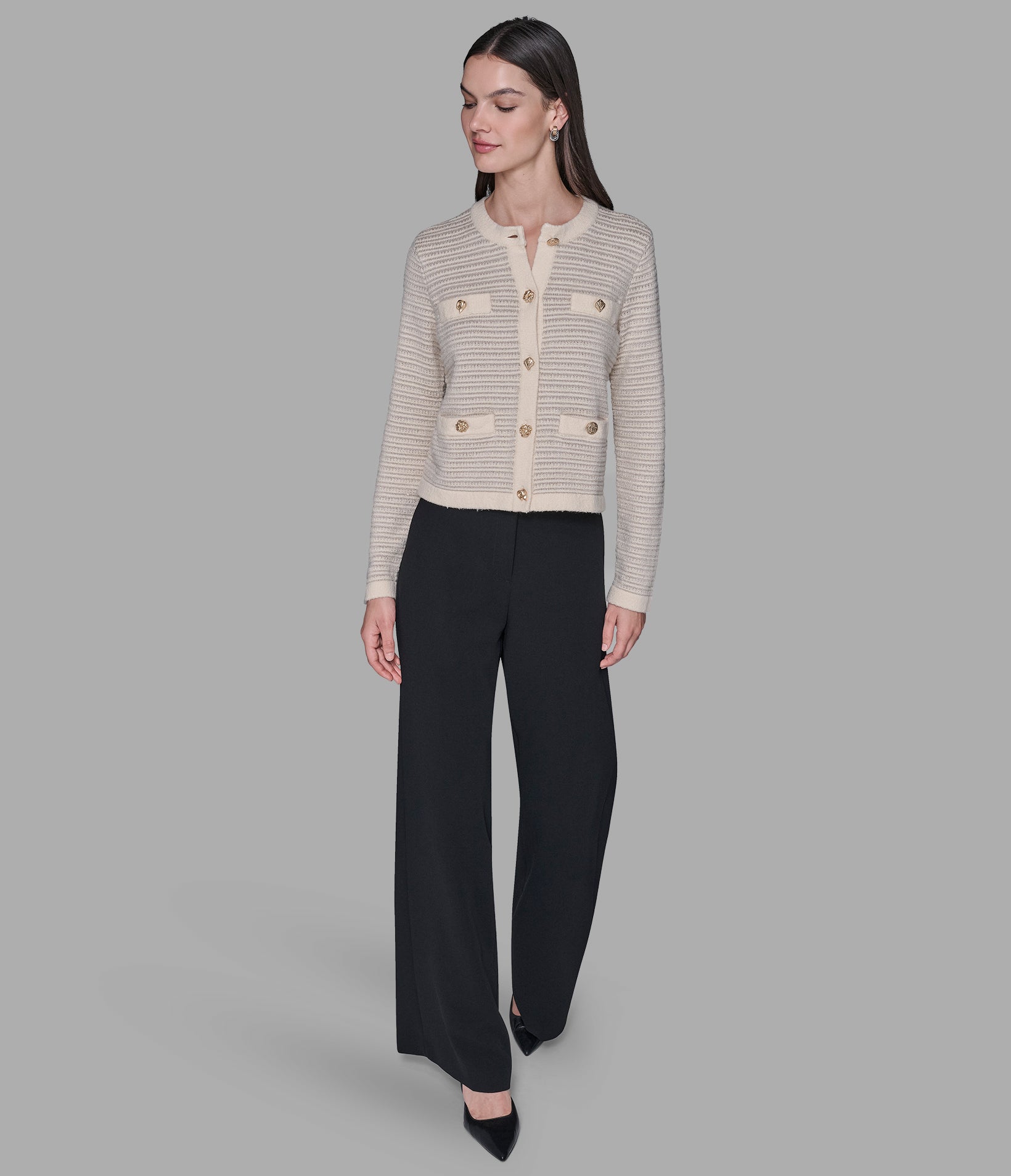 Cropped Textured Cardigan | Sweaters & Tops | Karl Lagerfeld Paris
