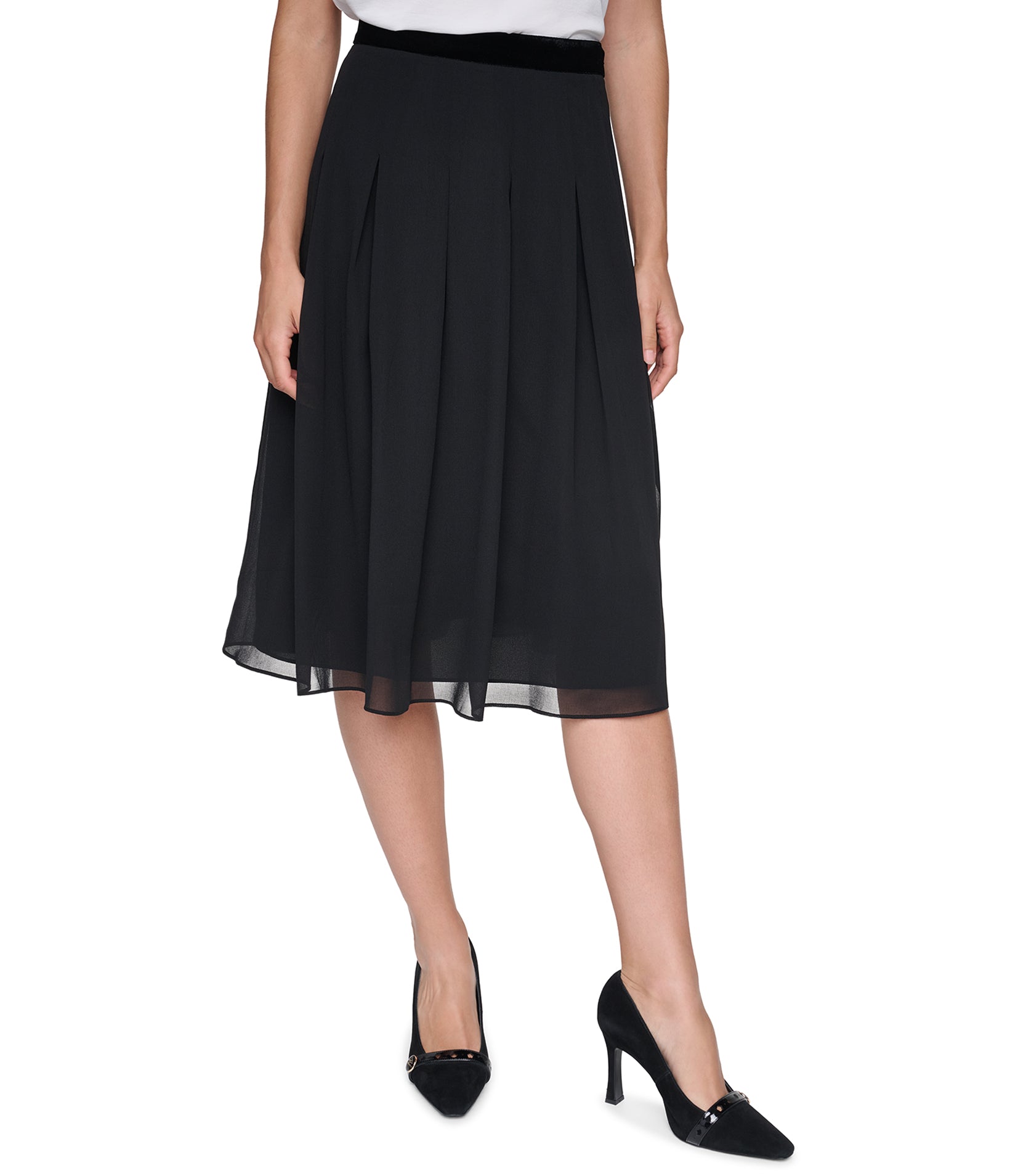 VELVET WAISTBAND MIDI PLEATED SKIRT VIEW 2 VELVET WAISTBAND MIDI PLEATED SKIRT VIEW 2