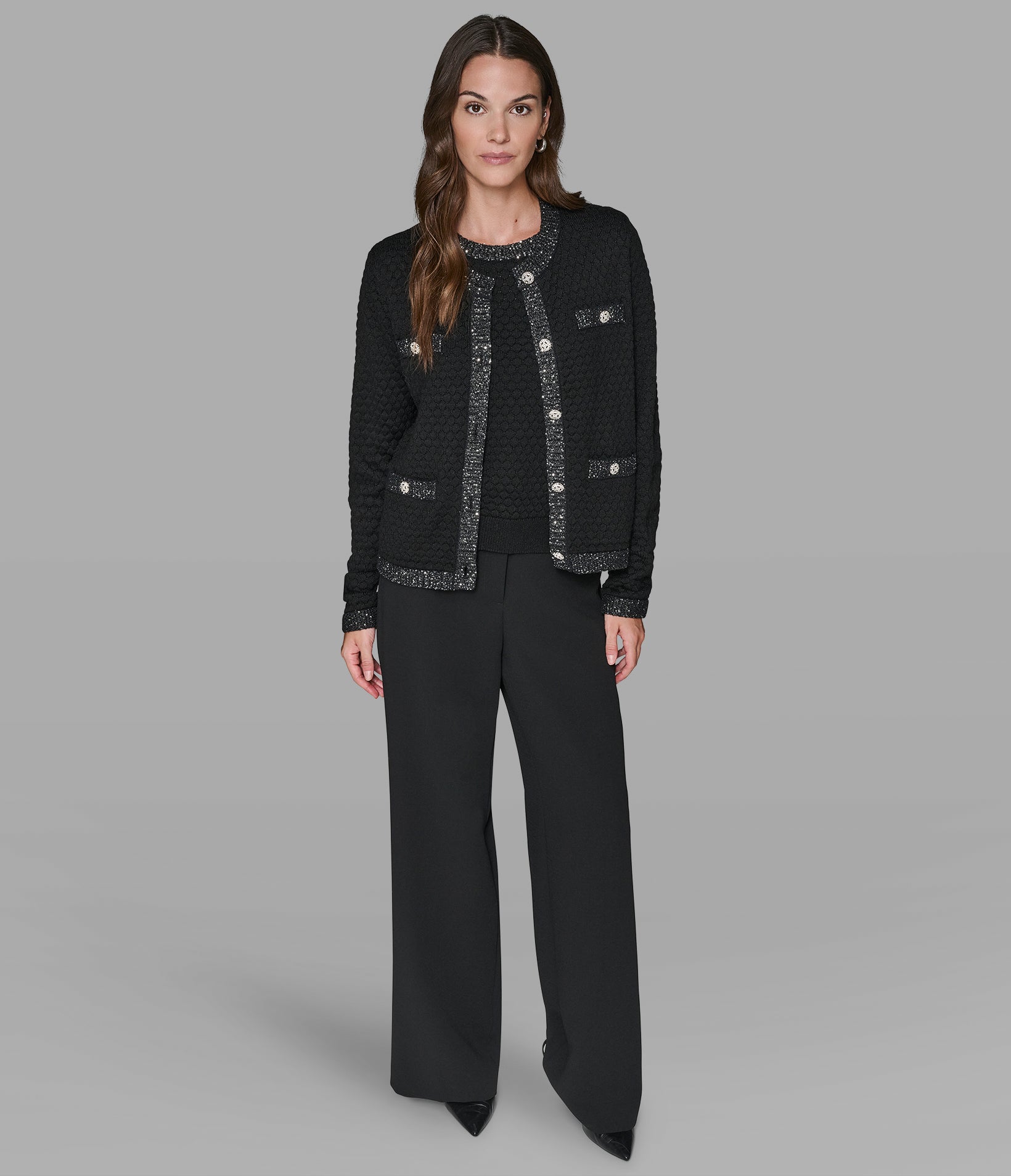 TEXTURED KNIT CROPPED CARDIGAN VIEW 3 TEXTURED KNIT CROPPED CARDIGAN VIEW 3