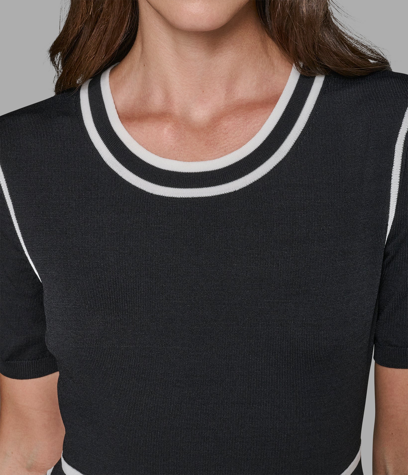 SHORT SLEEVE A-LINE SWEATER DRESS WITH CONTRAST TRIM VIEW 5 SHORT SLEEVE A-LINE SWEATER DRESS WITH CONTRAST TRIM VIEW 5