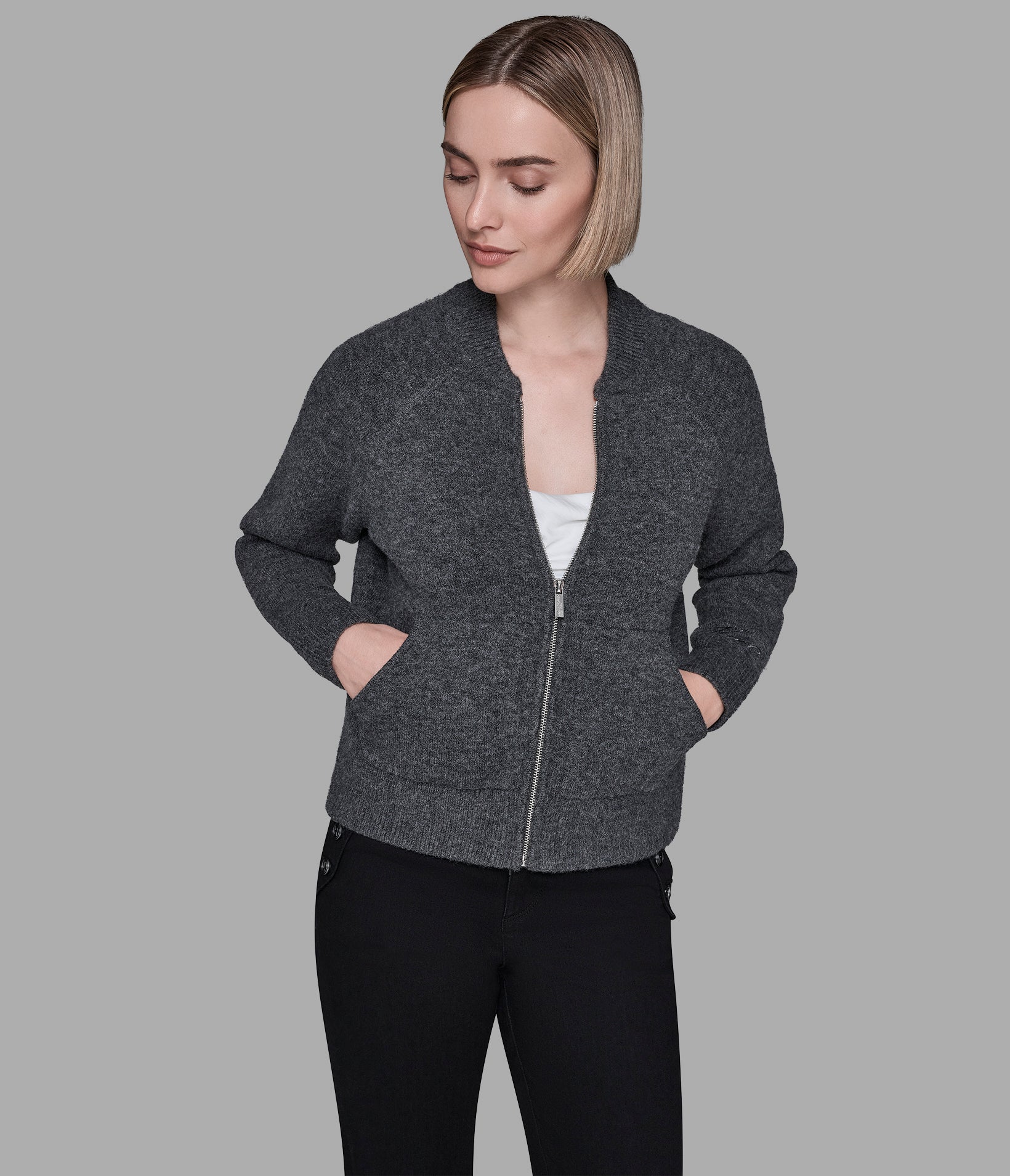 KNIT BOMBER SWEATER VIEW 1 KNIT BOMBER SWEATER VIEW 1