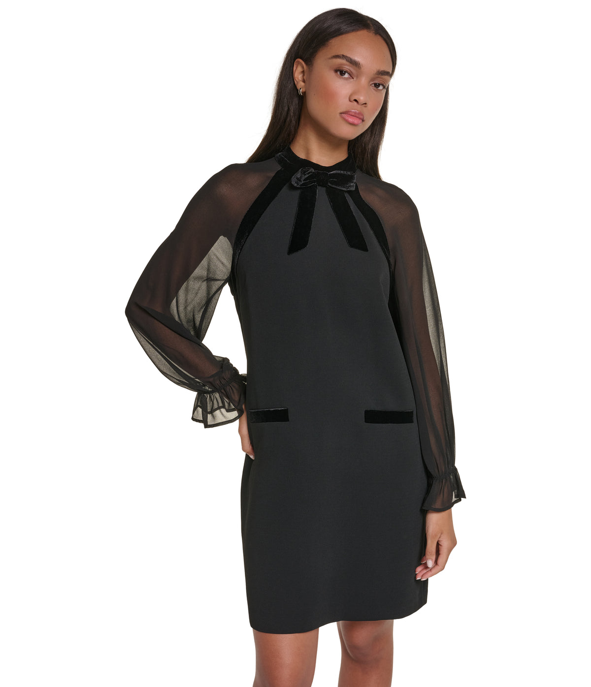 LONG SLEEVE MINI DRESS WITH VELVET BOW VIEW 1 LONG SLEEVE MINI DRESS WITH VELVET BOW VIEW 1