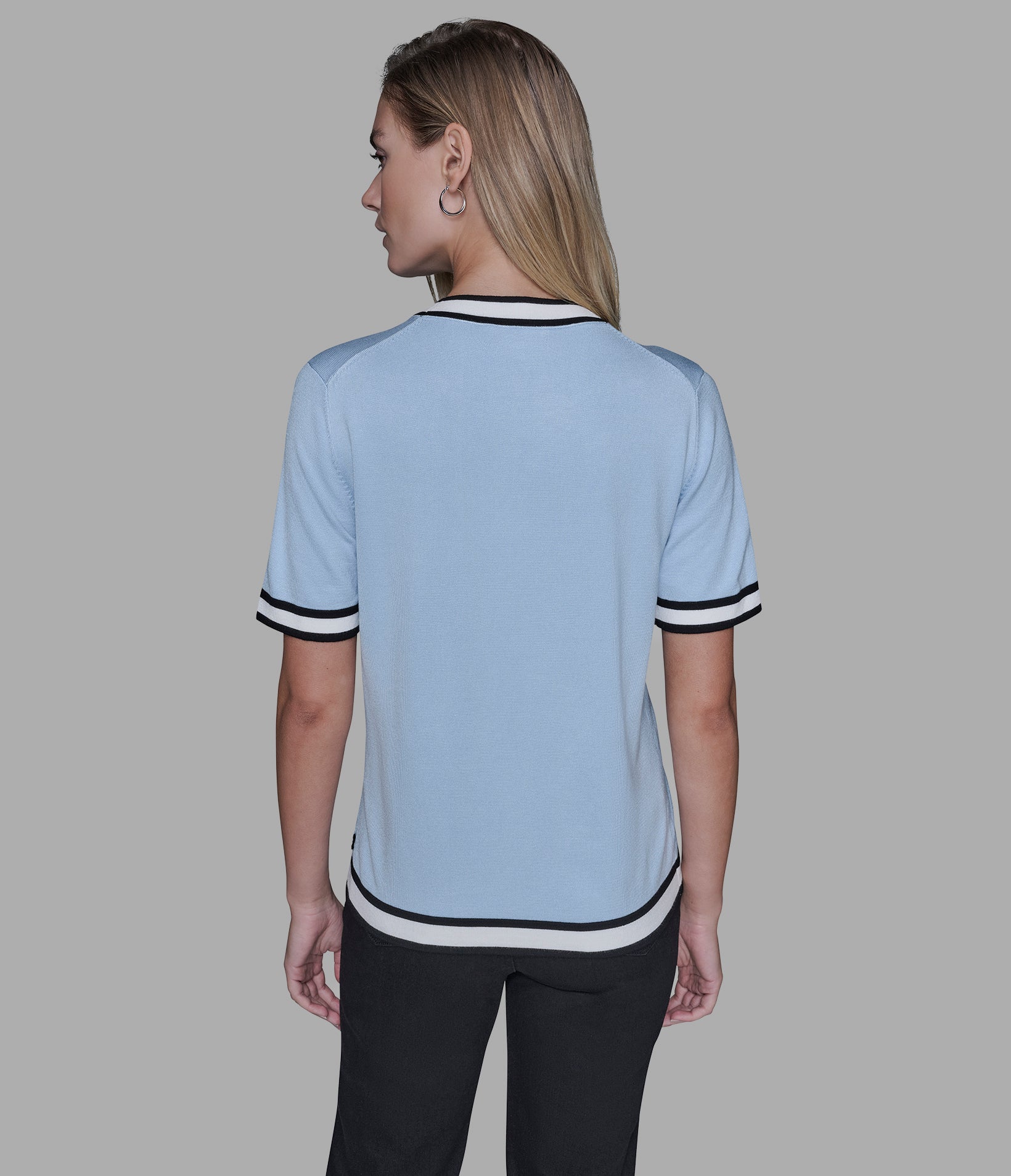 SHORT SLEEVE CONTRAST TRIM SWEATER View 2 | Women's Clothing SHORT SLEEVE CONTRAST TRIM SWEATER View 2 | Women's Clothing