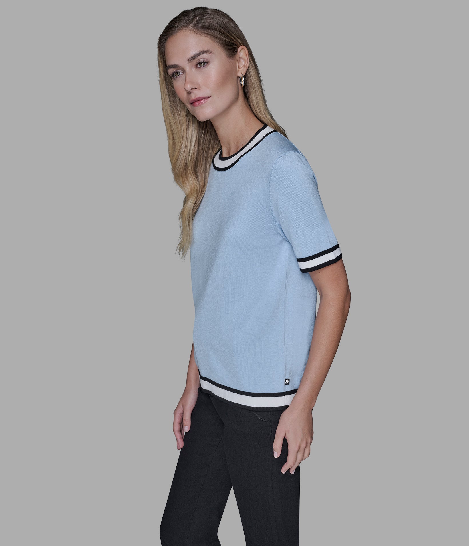 SHORT SLEEVE CONTRAST TRIM SWEATER VIEW 3 | Women's Tops & Sweaters SHORT SLEEVE CONTRAST TRIM SWEATER VIEW 3 | Women's Tops & Sweaters