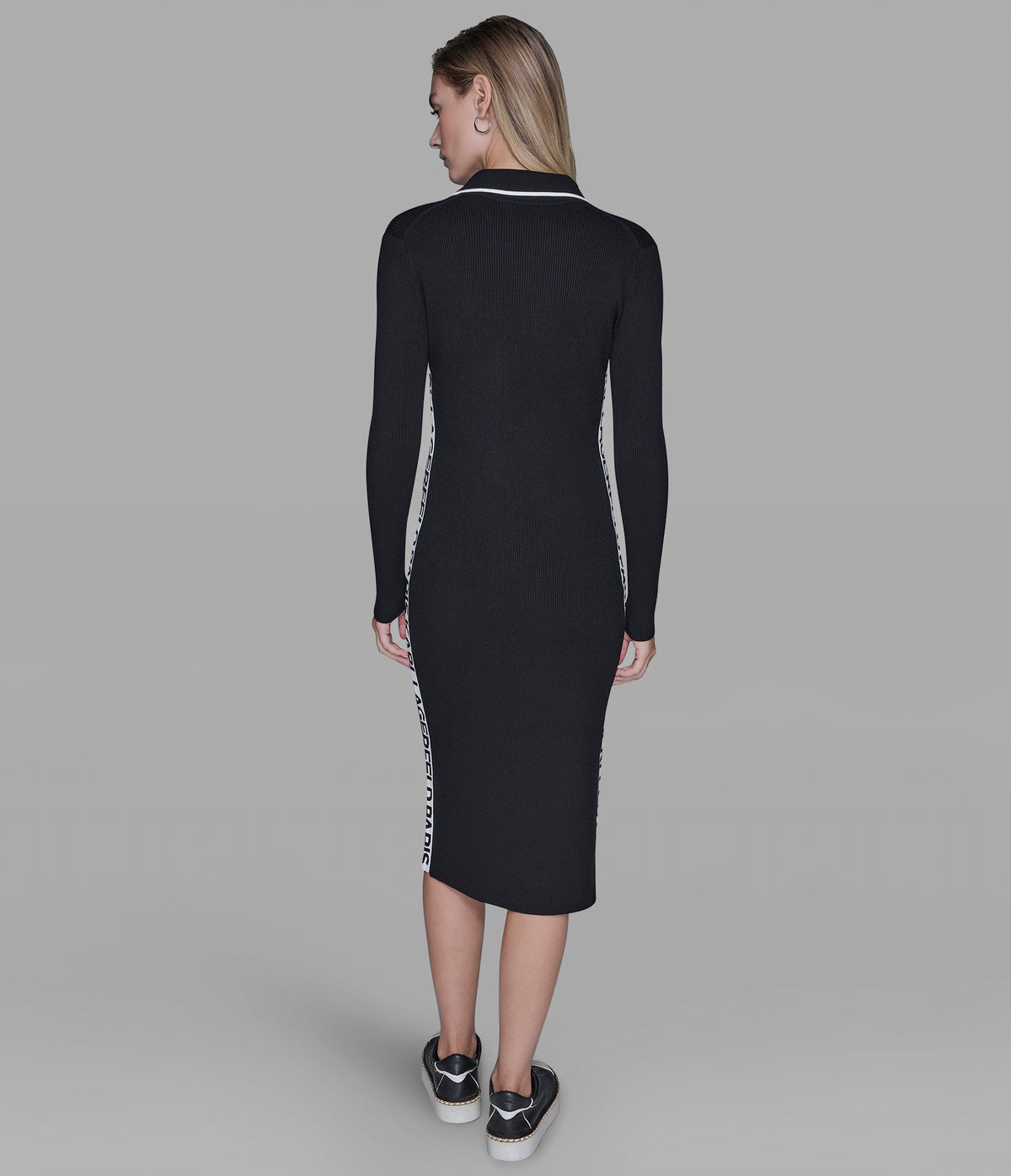 karl lagerfeld dress black and white Women's Logo Tape Sweater | Ball Gown Tea Length contrast 3D flowers going_out Size:XXXL
