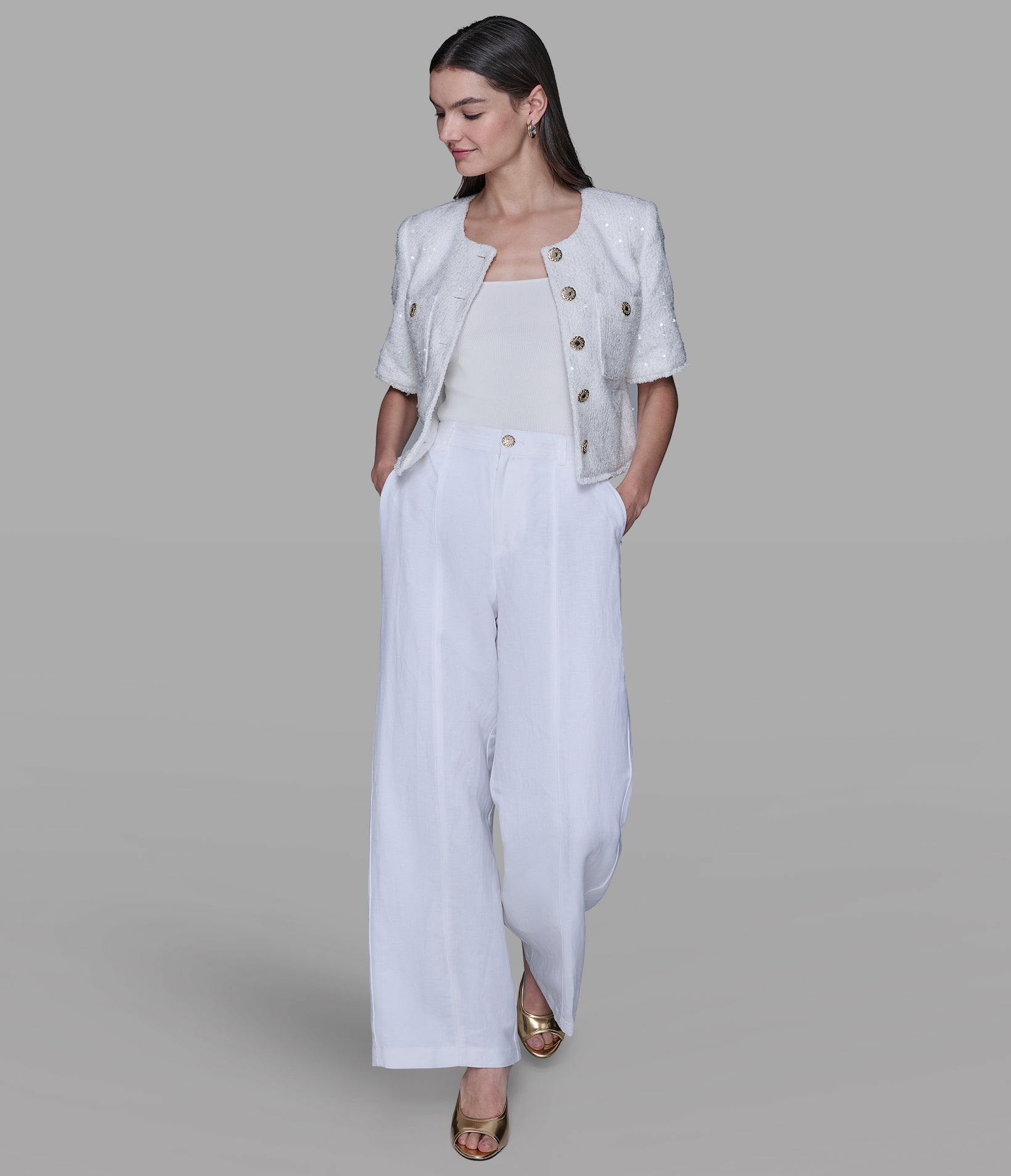 SHORT SLEEVE SHIMMER TWEED JACKET VIEW 4 | Valentine's Day Shop SHORT SLEEVE SHIMMER TWEED JACKET VIEW 4 | Valentine's Day Shop