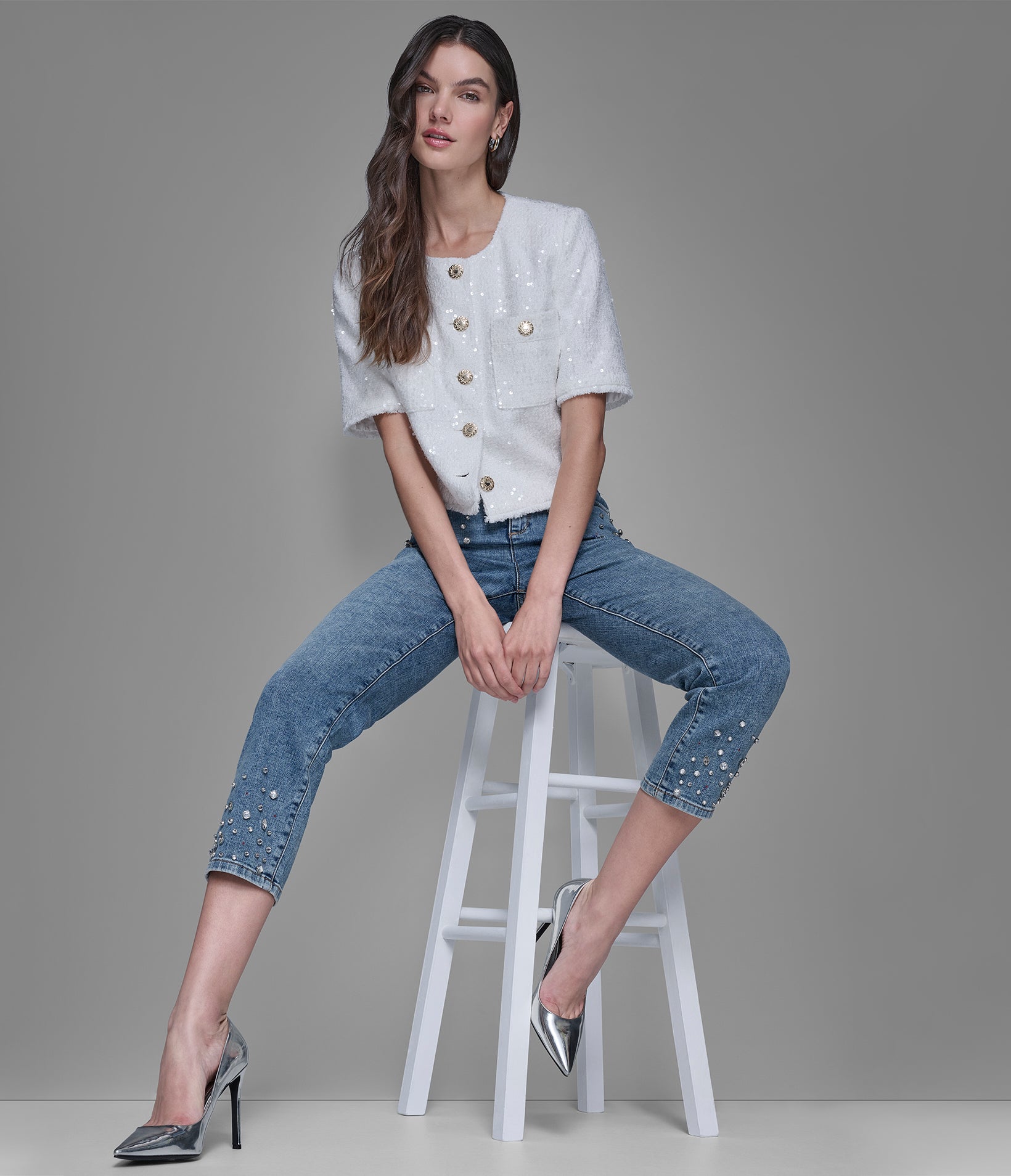 SHORT SLEEVE SHIMMER TWEED JACKET VIEW 7 | Valentine's Day Shop SHORT SLEEVE SHIMMER TWEED JACKET VIEW 7 | Valentine's Day Shop