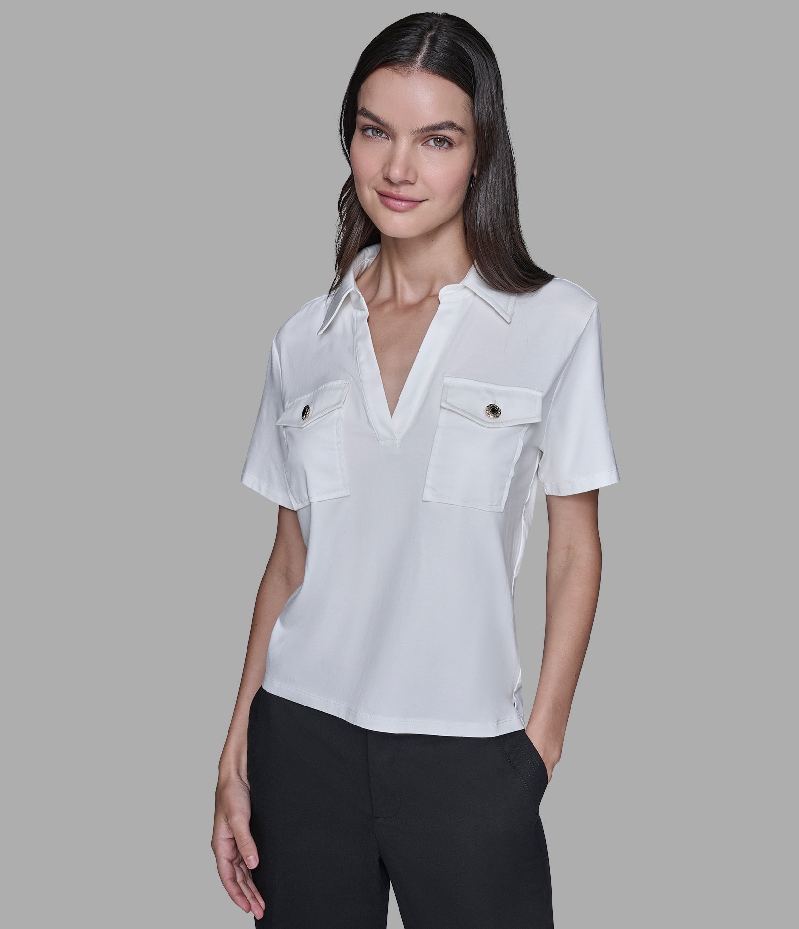 JOHNNY COLLAR KNIT TOP View 1 | Women's Clothing JOHNNY COLLAR KNIT TOP View 1 | Women's Clothing