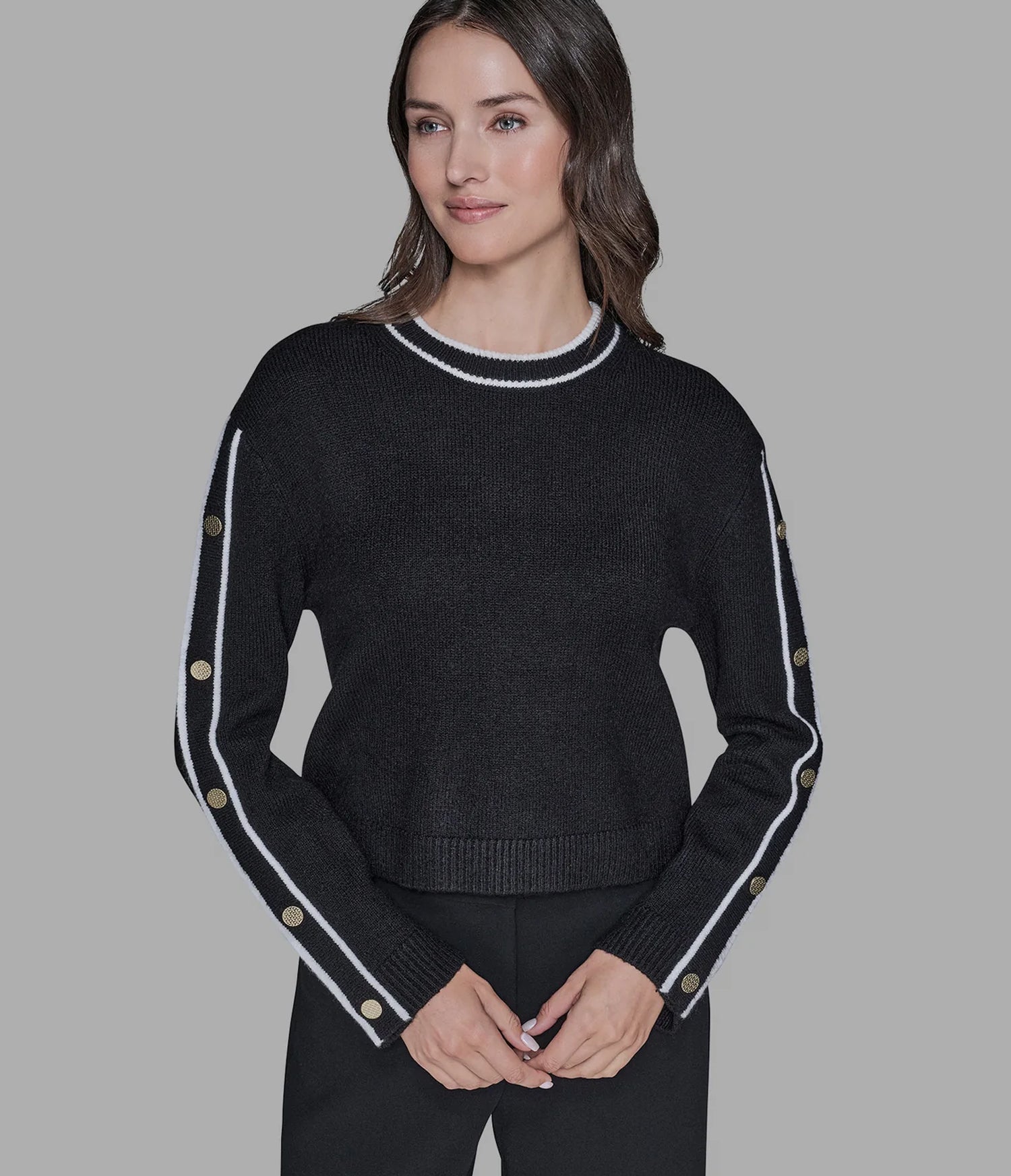 BUTTON SLEEVE PULLOVER SWEATER View 1 | Women's Clothing BUTTON SLEEVE PULLOVER SWEATER View 1 | Women's Clothing