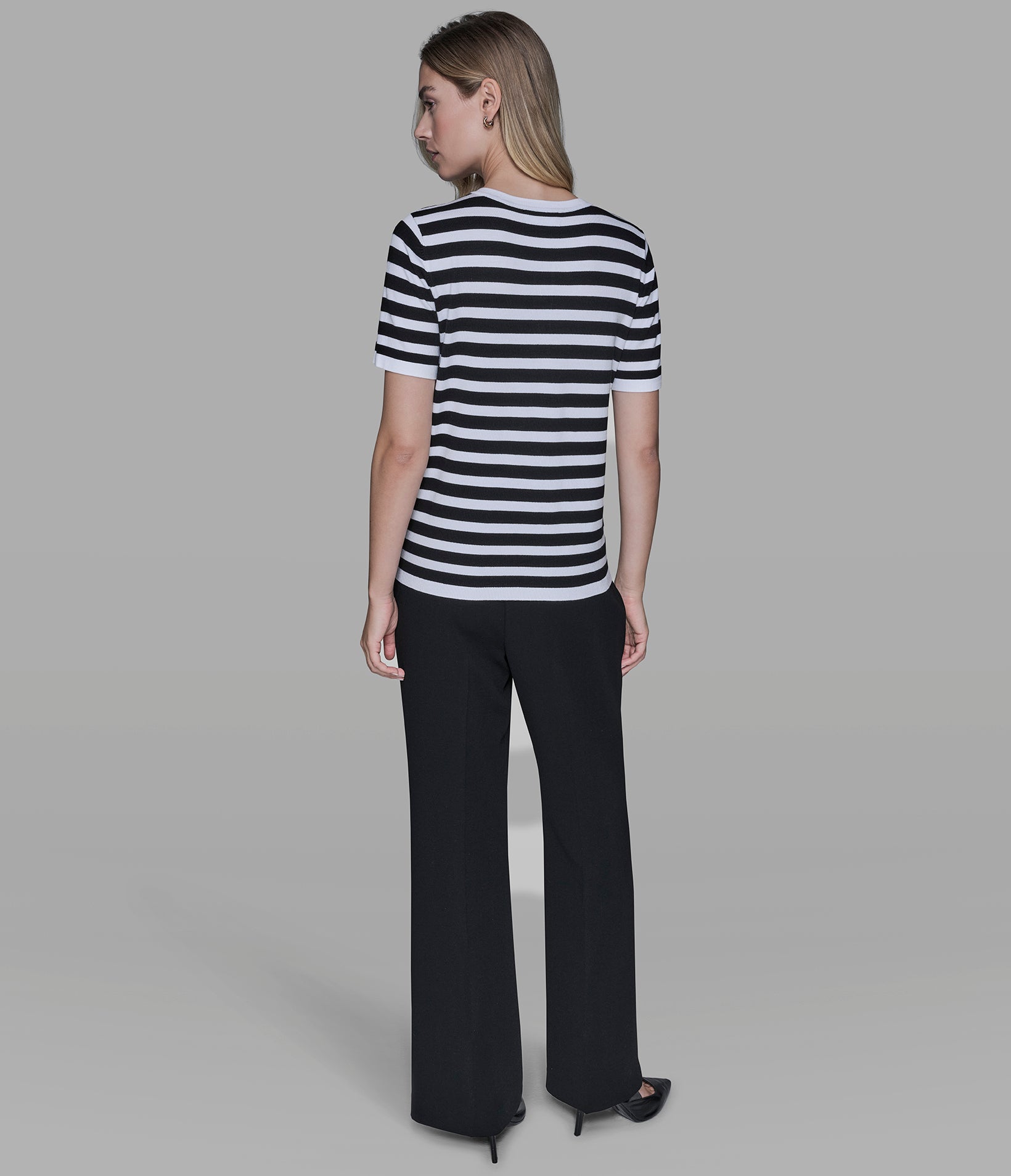 SHORT SLEEVE HENLEY STRIPED SWEATER VIEW 5 | Women's Tops & Sweaters SHORT SLEEVE HENLEY STRIPED SWEATER VIEW 5 | Women's Tops & Sweaters