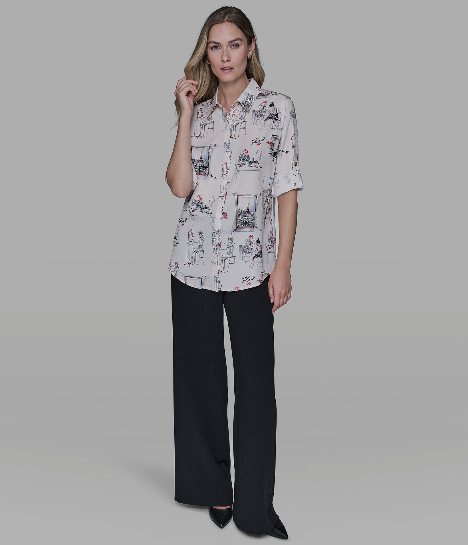 PARIS SKETCH PRINT BLOUSE VIEW 6 PARIS SKETCH PRINT BLOUSE VIEW 6
