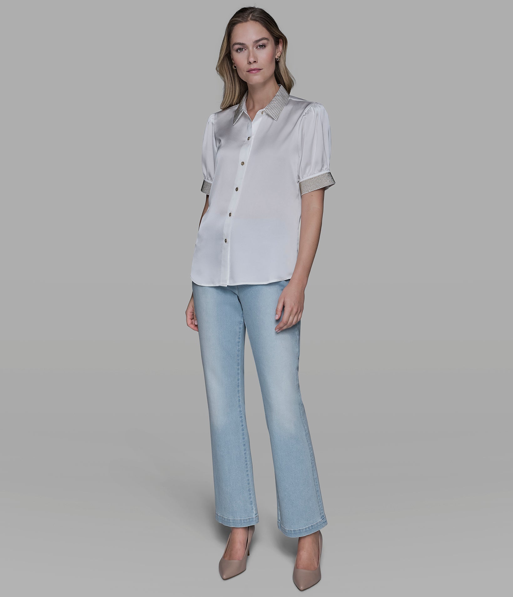 BEADED TRIM BUTTON FRONT BLOUSE VIEW 4 | Women's Spring Collection BEADED TRIM BUTTON FRONT BLOUSE VIEW 4 | Women's Spring Collection