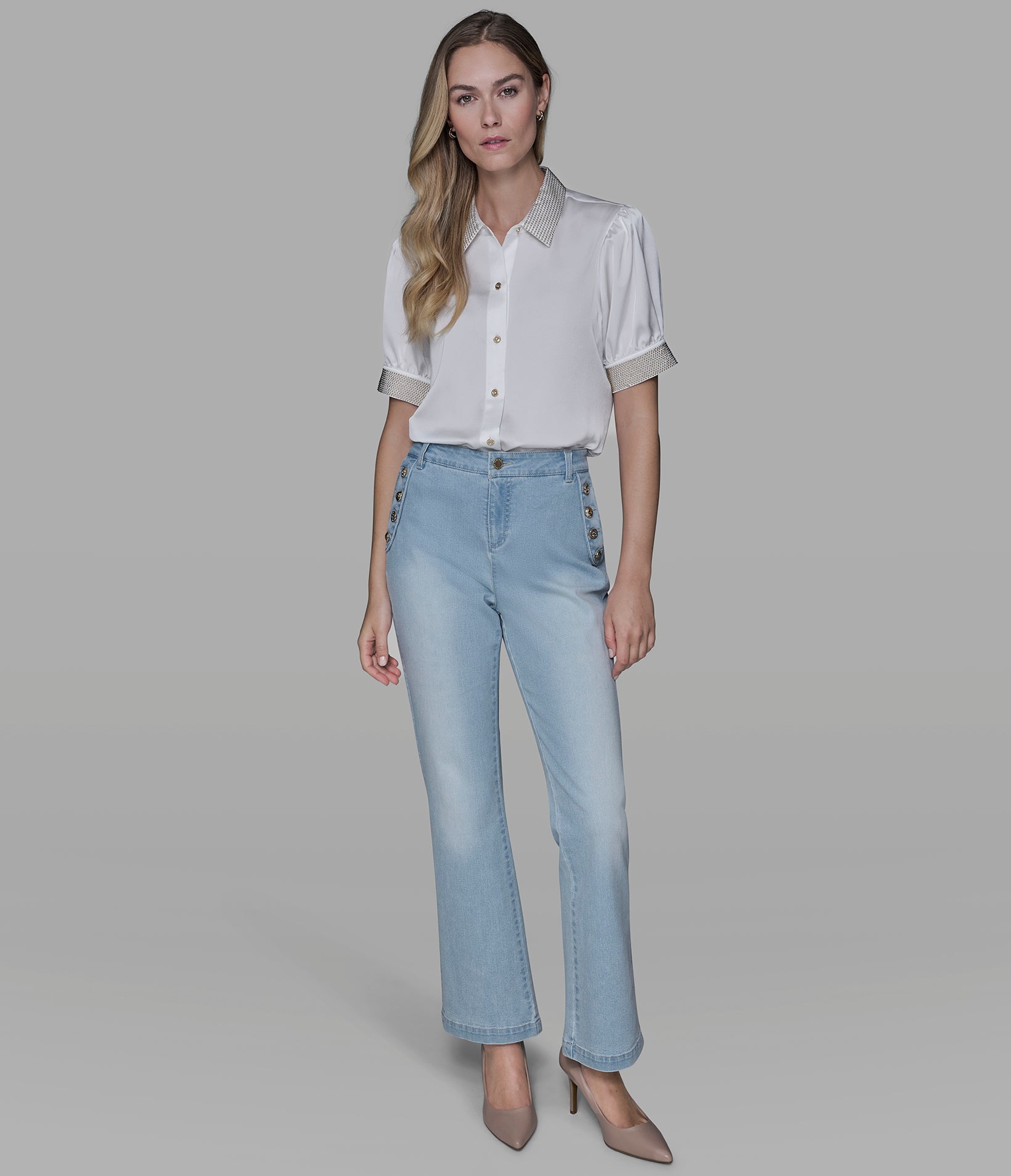 BEADED TRIM BUTTON FRONT BLOUSE VIEW 6 | Women's Spring Collection BEADED TRIM BUTTON FRONT BLOUSE VIEW 6 | Women's Spring Collection