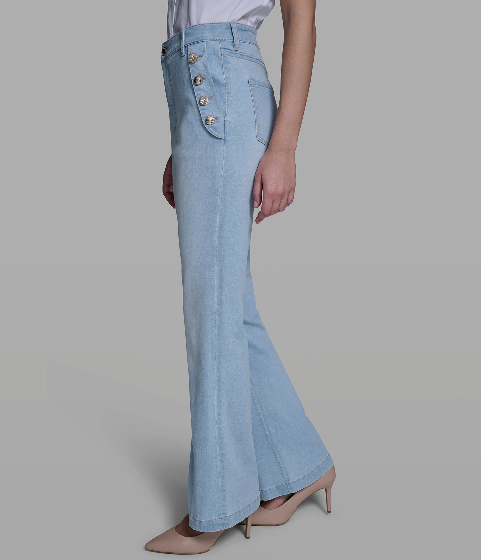Mid Rise Cotton Blend Sailor Pocket Flare Jean | Denim | Karl