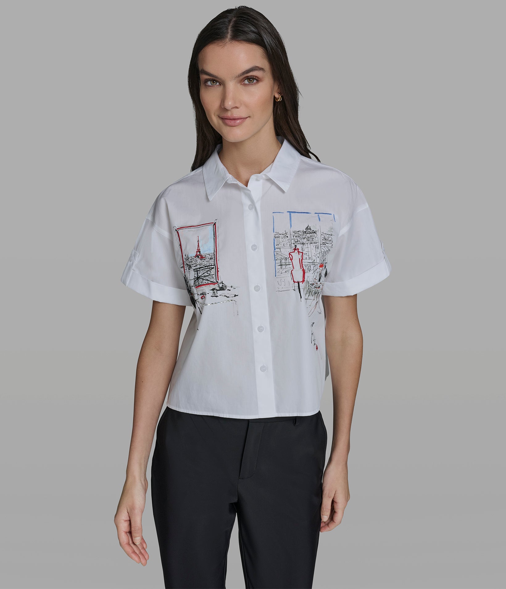 KARL SKETCH POPLIN SHIRT View 1 | New Women's Clothing KARL SKETCH POPLIN SHIRT View 1 | New Women's Clothing