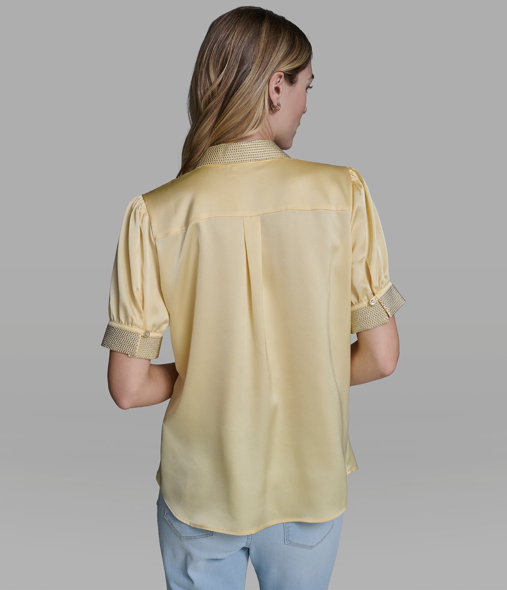 BEADED TRIM BUTTON FRONT BLOUSE View 2 | Products BEADED TRIM BUTTON FRONT BLOUSE View 2 | Products
