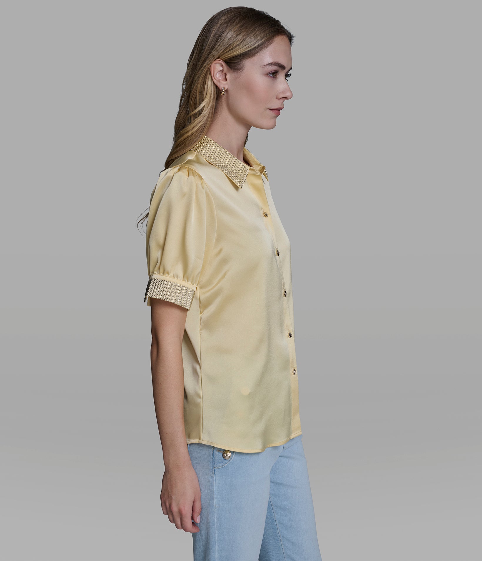 BEADED TRIM BUTTON FRONT BLOUSE VIEW 3 BEADED TRIM BUTTON FRONT BLOUSE VIEW 3