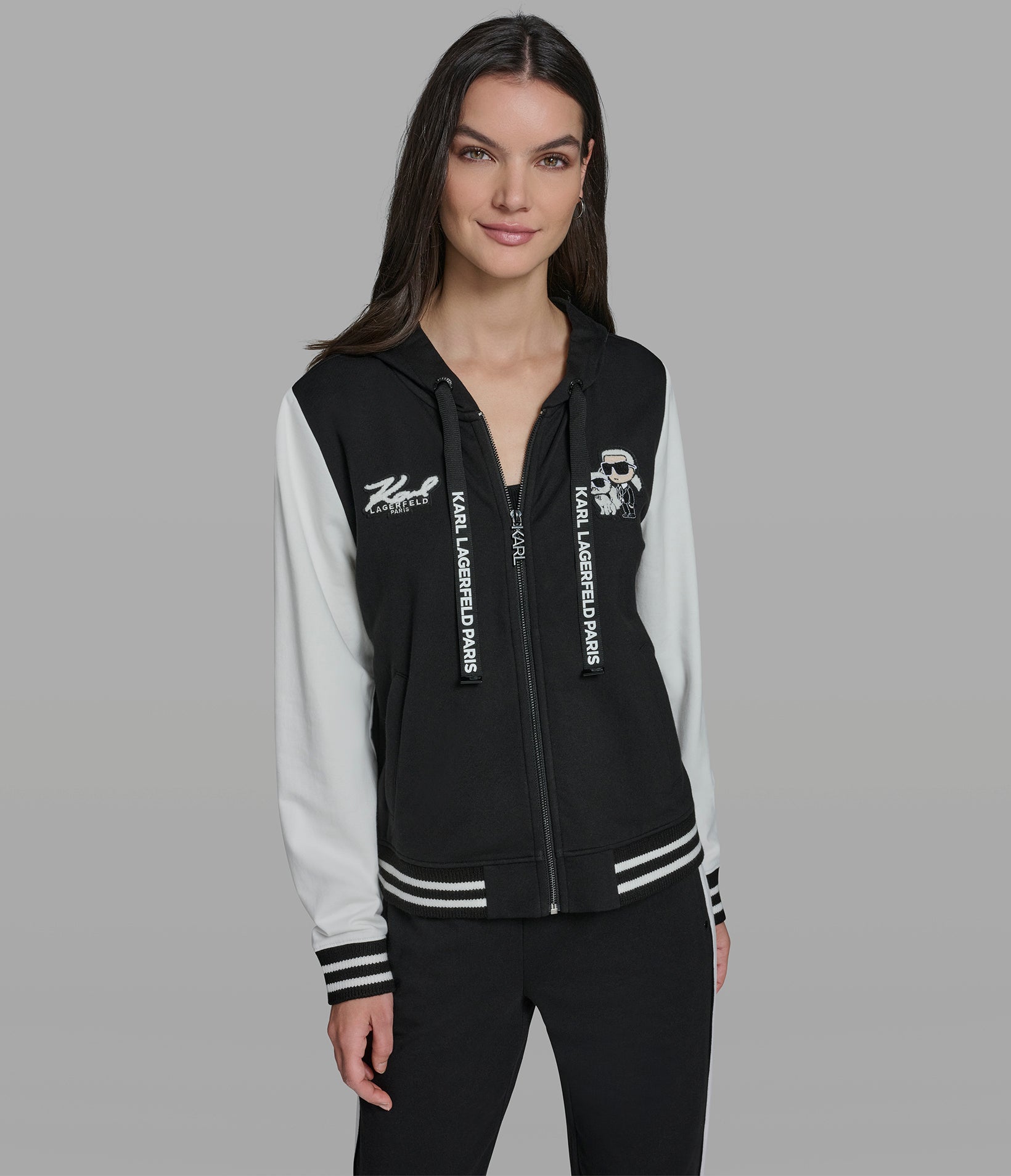Cotton And Modal Blend Color Block Patch Varsity Hooded Jacket