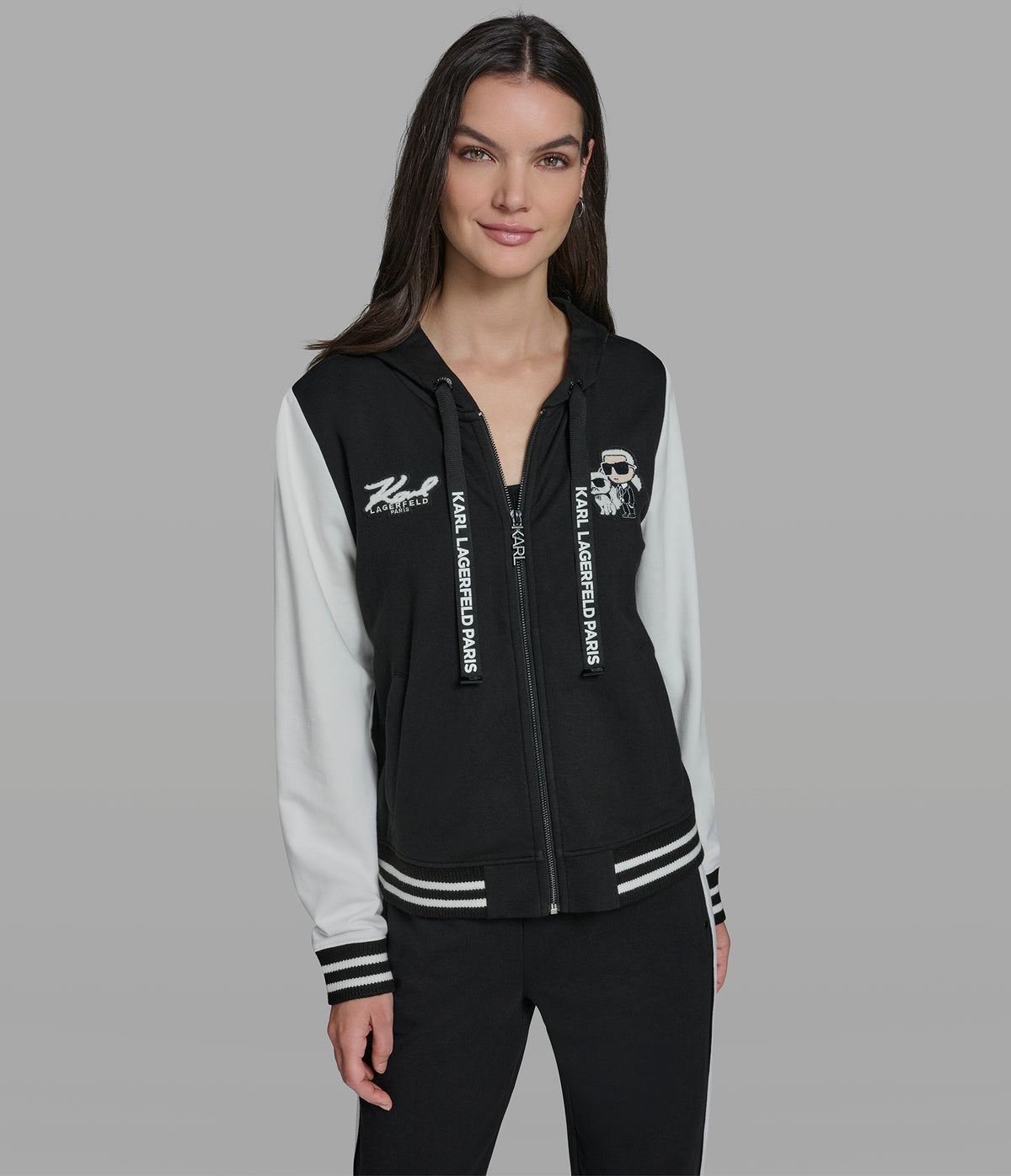 Cotton And Modal Blend Color Block Patch Varsity Hooded Jacket