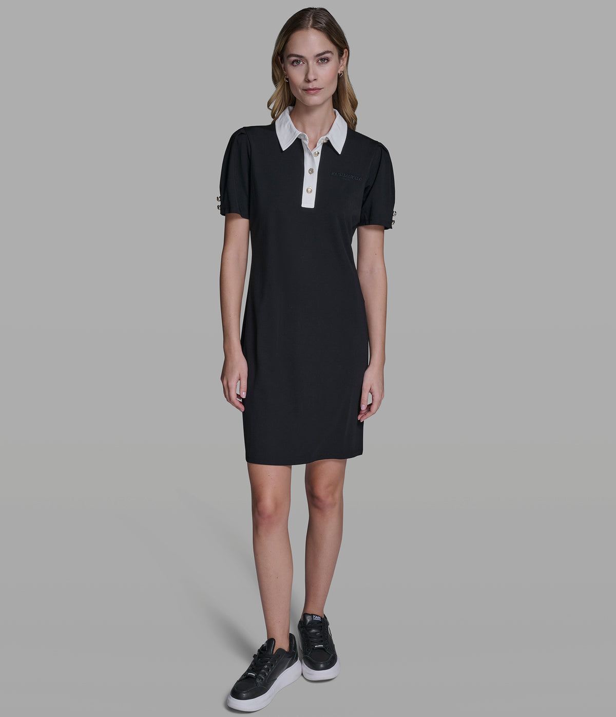 Karl Lagerfeld Paris Women's Knit Collared Polo Dress - Black - XS
