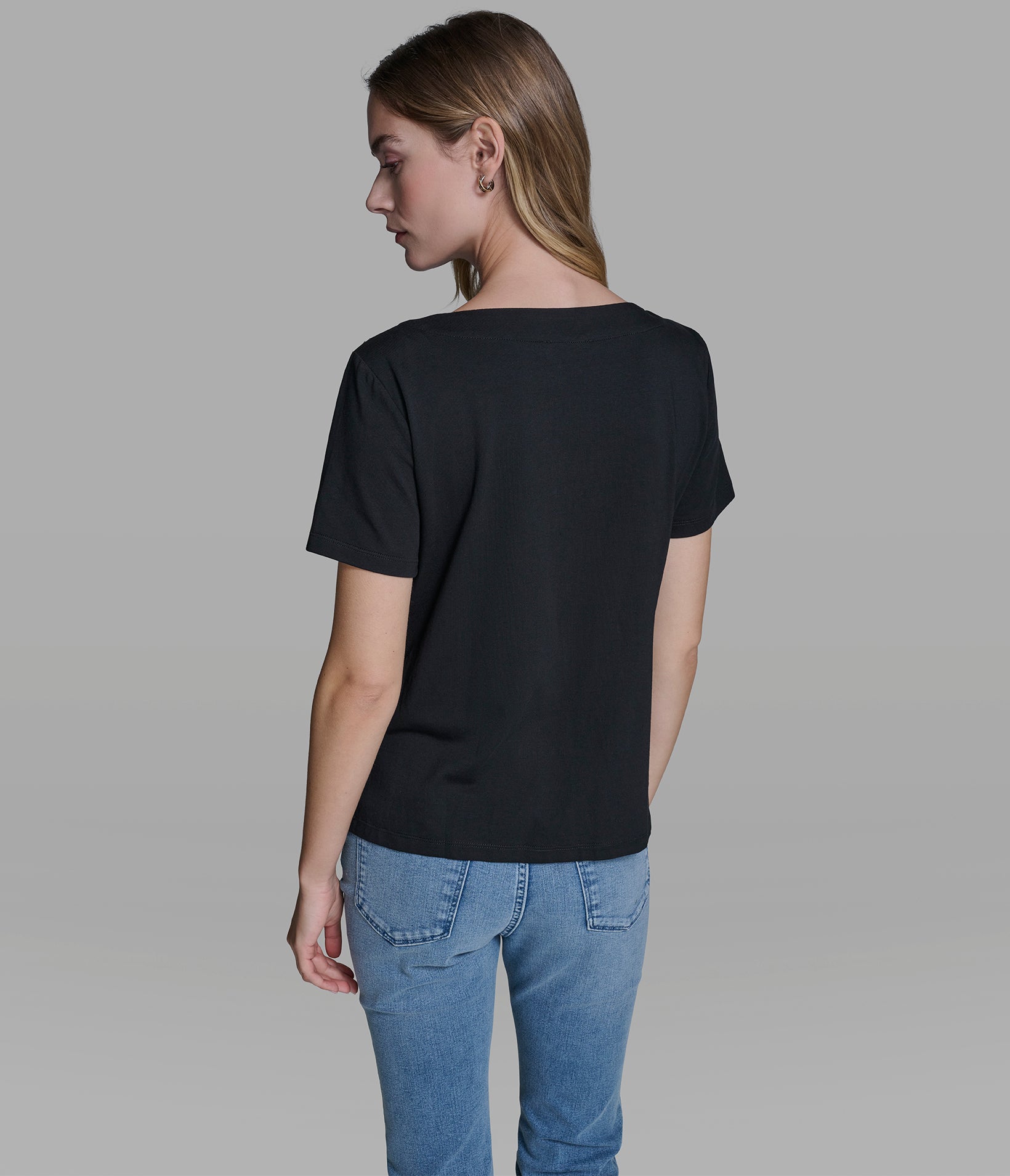 KARL SCRIPT TEE WITH PEARL TRIM View 2 | Women's Clothing KARL SCRIPT TEE WITH PEARL TRIM View 2 | Women's Clothing