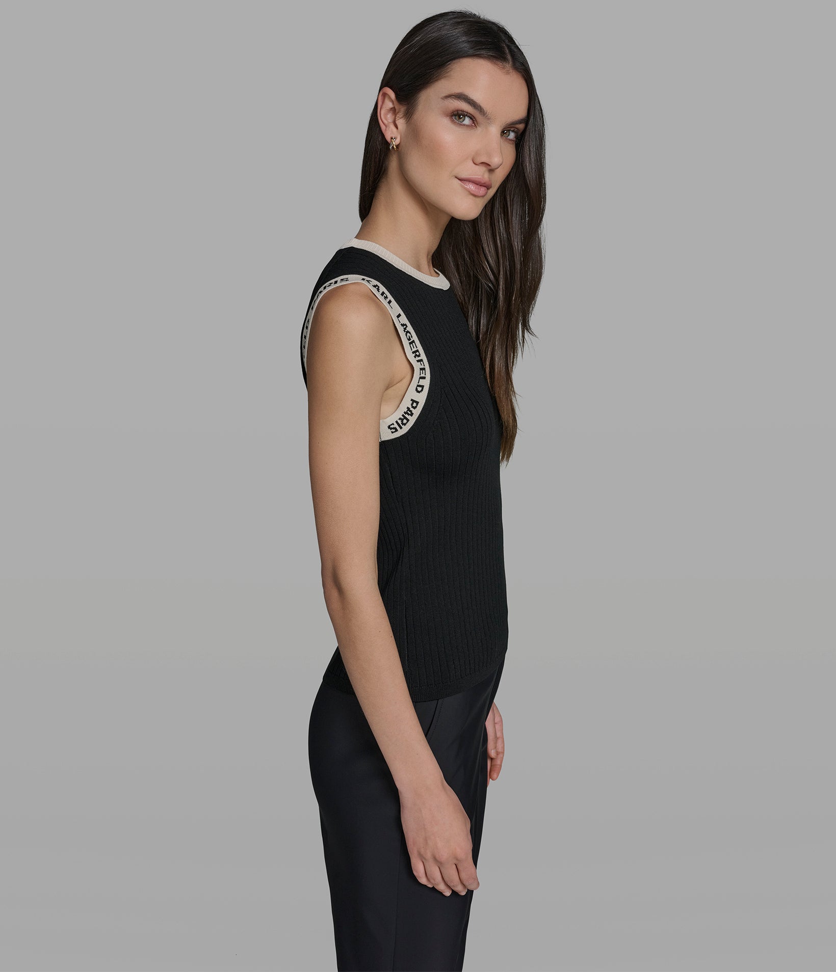 Ribbed Logo Trim Sweater Tank | Sweaters & Tops | Karl Lagerfeld Paris