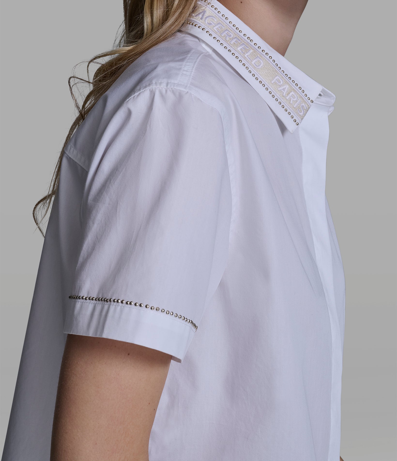 SHORT SLEEVE POPLIN SHIRT WITH EMBELLISHED TRIM VIEW 5 | New Arrivals SHORT SLEEVE POPLIN SHIRT WITH EMBELLISHED TRIM VIEW 5 | New Arrivals