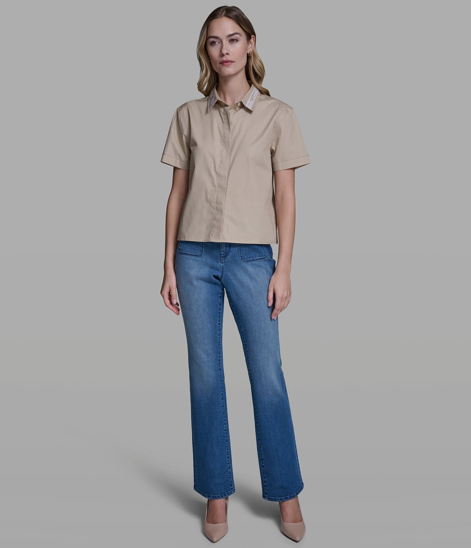 SHORT SLEEVE POPLIN SHIRT WITH EMBELLISHED TRIM VIEW 5 SHORT SLEEVE POPLIN SHIRT WITH EMBELLISHED TRIM VIEW 5