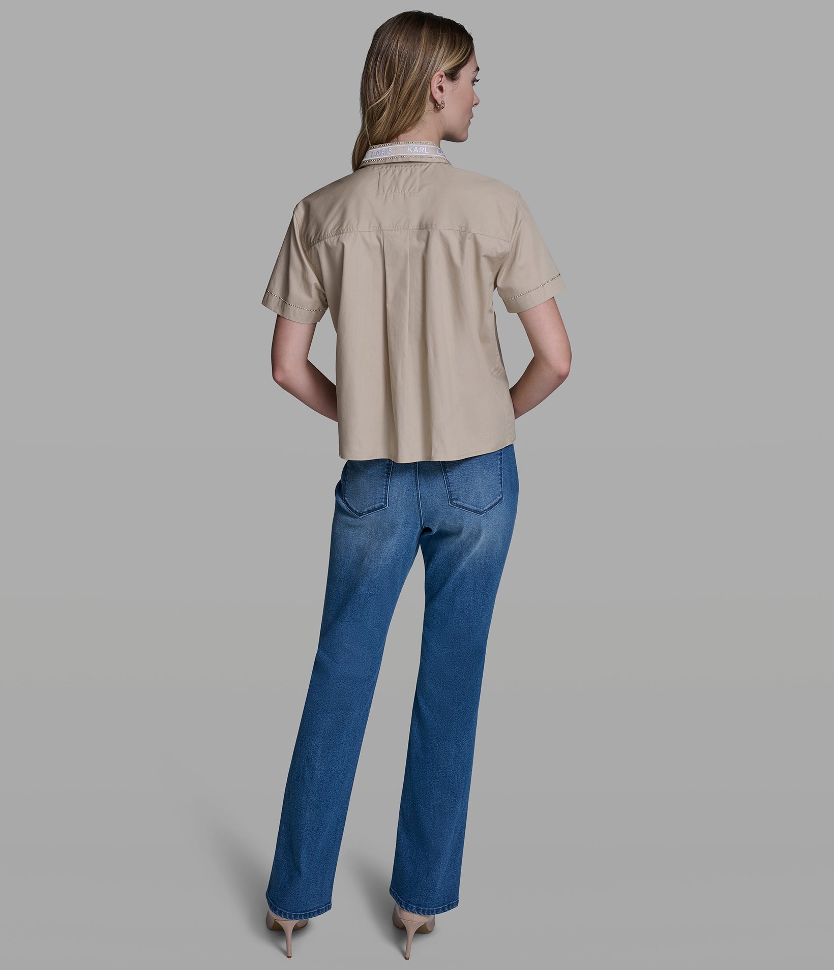 SHORT SLEEVE POPLIN SHIRT WITH EMBELLISHED TRIM VIEW 5 | New Arrivals SHORT SLEEVE POPLIN SHIRT WITH EMBELLISHED TRIM VIEW 5 | New Arrivals