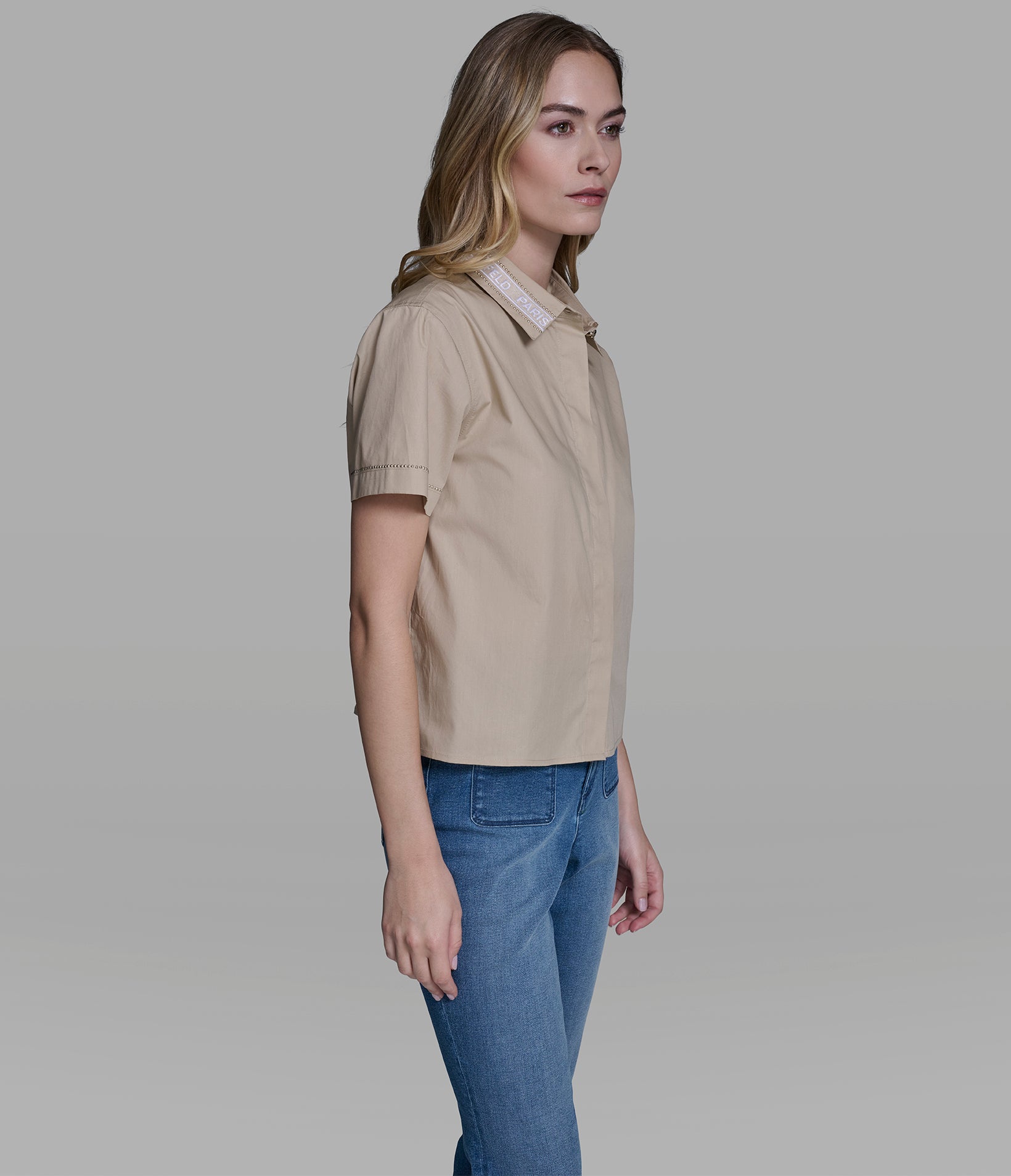 SHORT SLEEVE POPLIN SHIRT WITH EMBELLISHED TRIM VIEW 4 SHORT SLEEVE POPLIN SHIRT WITH EMBELLISHED TRIM VIEW 4