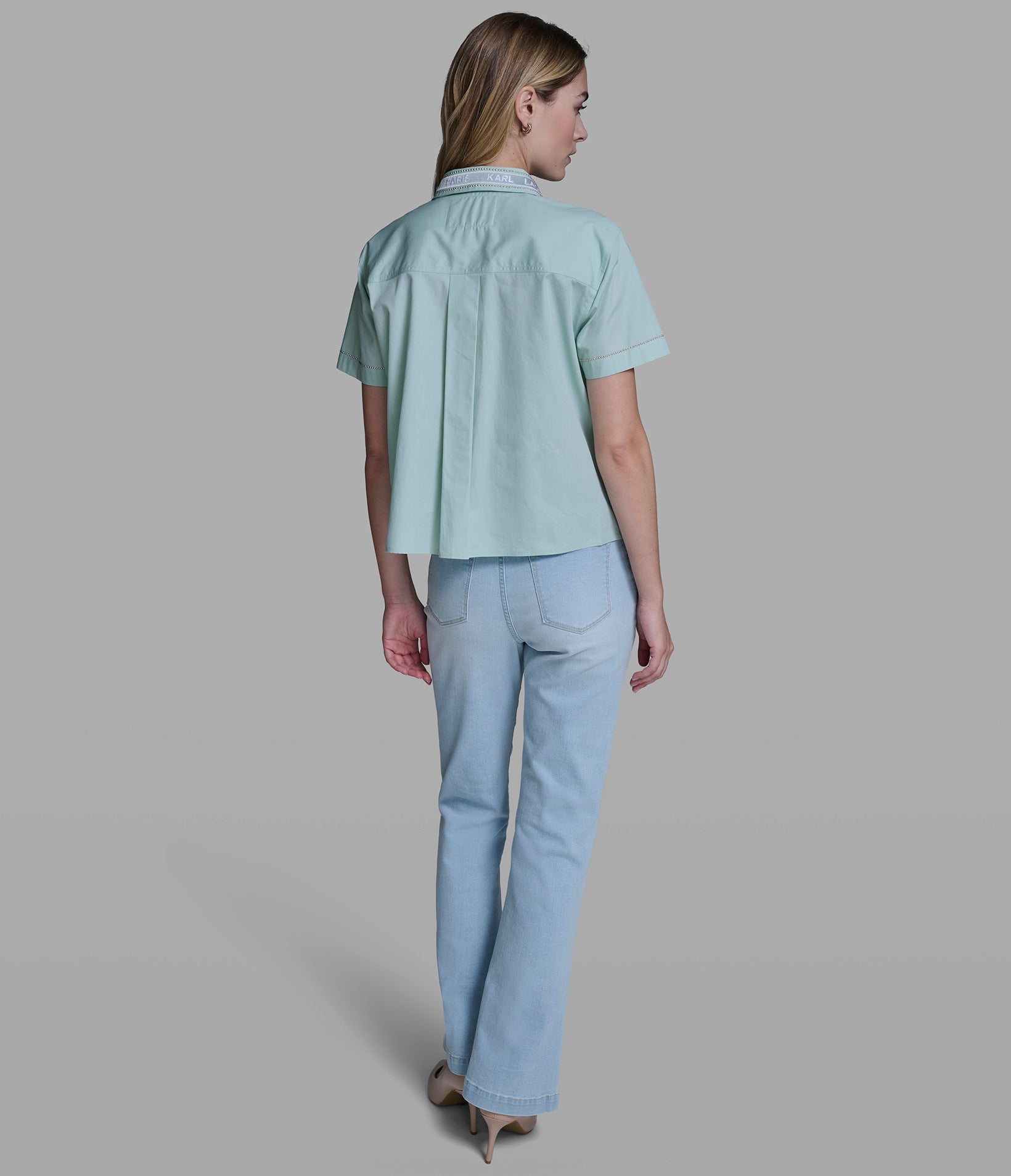 SHORT SLEEVE POPLIN SHIRT WITH EMBELLISHED TRIM VIEW 5 | New Arrivals SHORT SLEEVE POPLIN SHIRT WITH EMBELLISHED TRIM VIEW 5 | New Arrivals