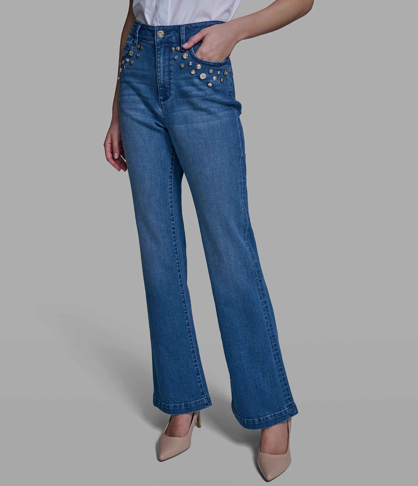 STUDDED POCKET STRAIGHT LEG JEAN View 1 STUDDED POCKET STRAIGHT LEG JEAN View 1