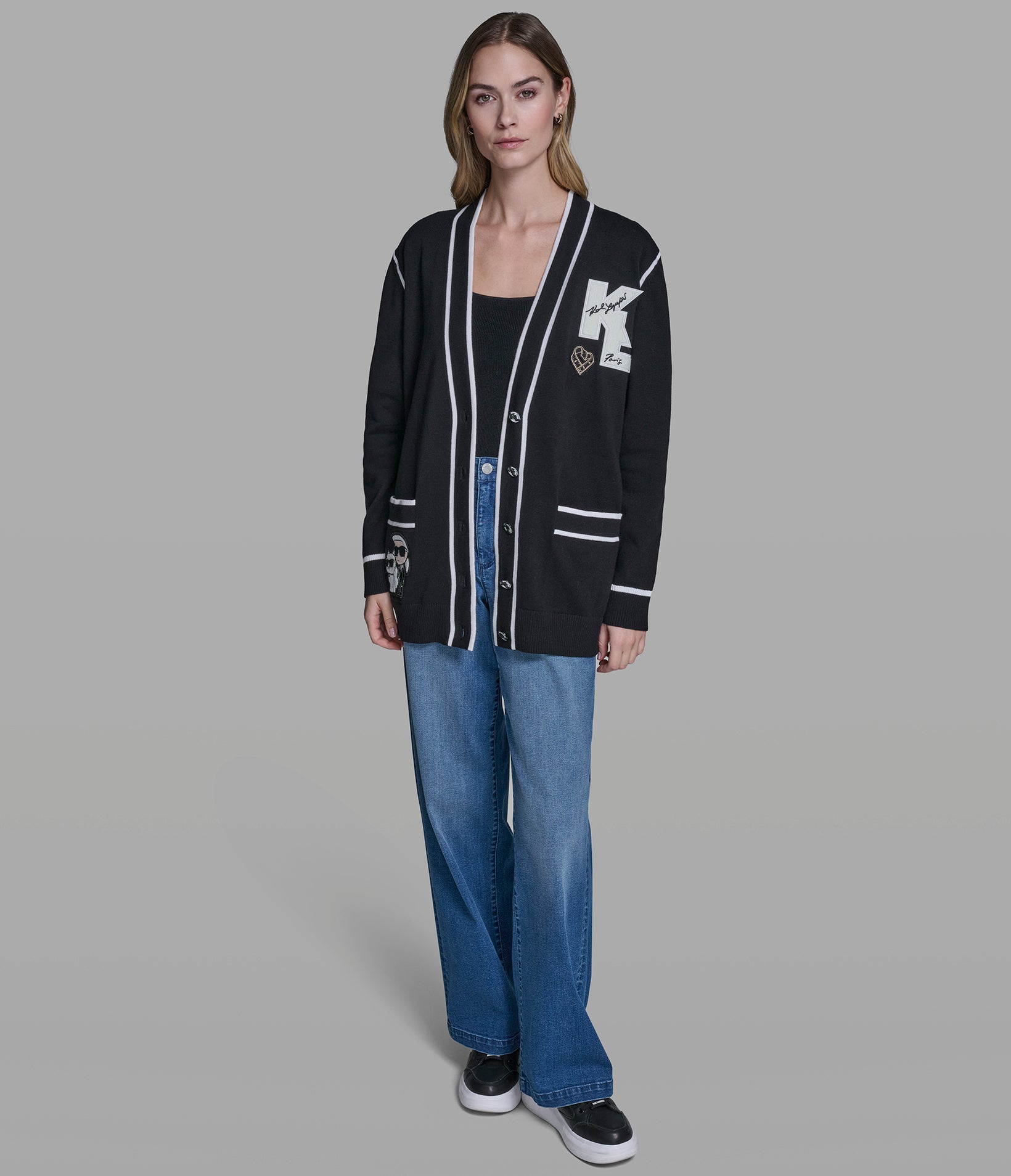 LONG SLEEVE VARSITY PATCH CARDIGAN VIEW 4 | New Women's Clothing LONG SLEEVE VARSITY PATCH CARDIGAN VIEW 4 | New Women's Clothing
