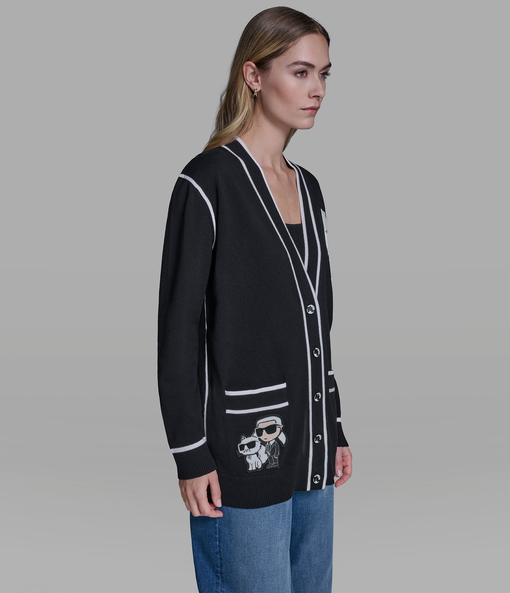 LONG SLEEVE VARSITY PATCH CARDIGAN VIEW 3 | New Women's Clothing LONG SLEEVE VARSITY PATCH CARDIGAN VIEW 3 | New Women's Clothing