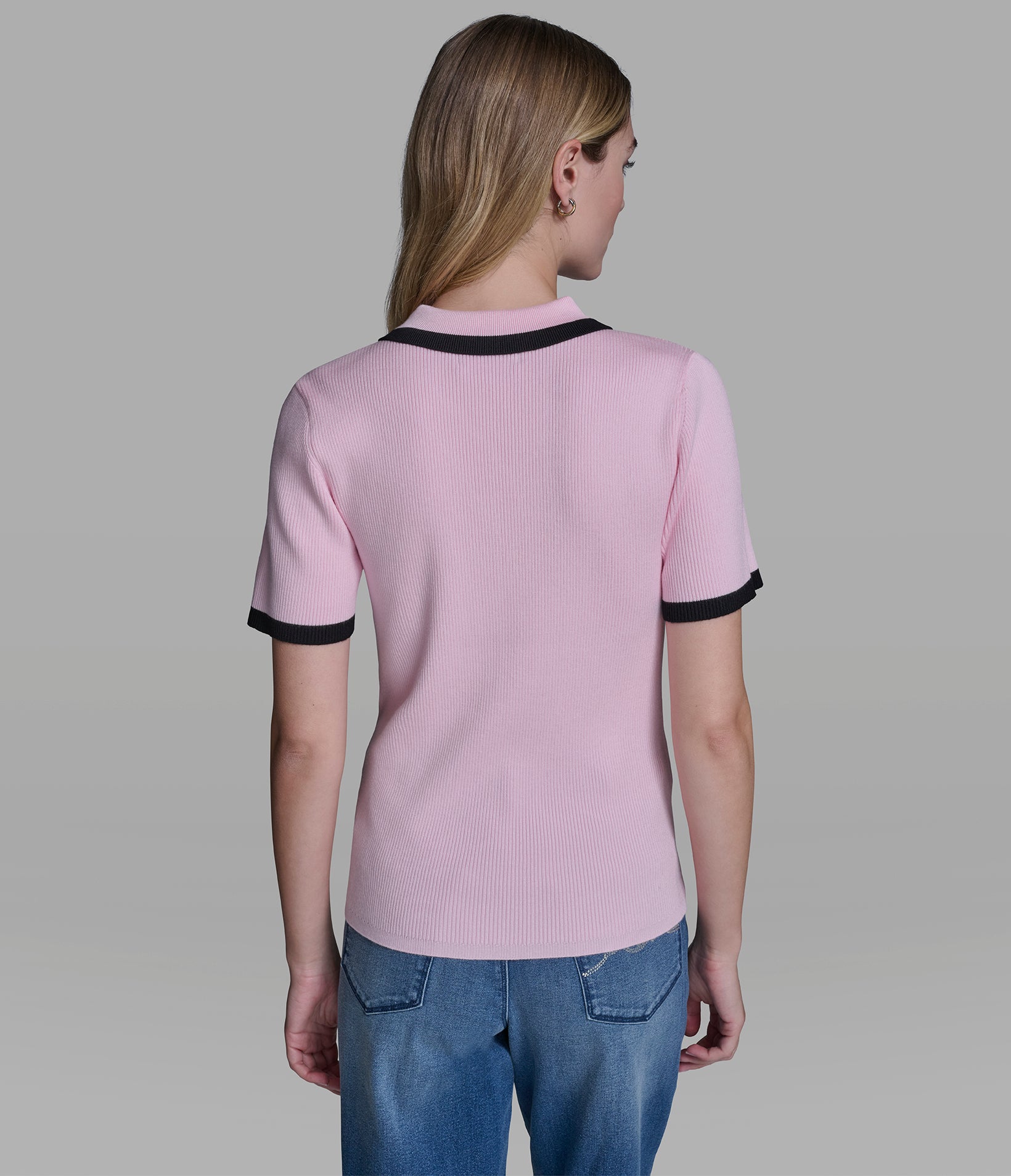 SHORT SLEEVE LOGO TRIM POLO SWEATER VIEW 4 | Women's Tops & Sweaters SHORT SLEEVE LOGO TRIM POLO SWEATER VIEW 4 | Women's Tops & Sweaters