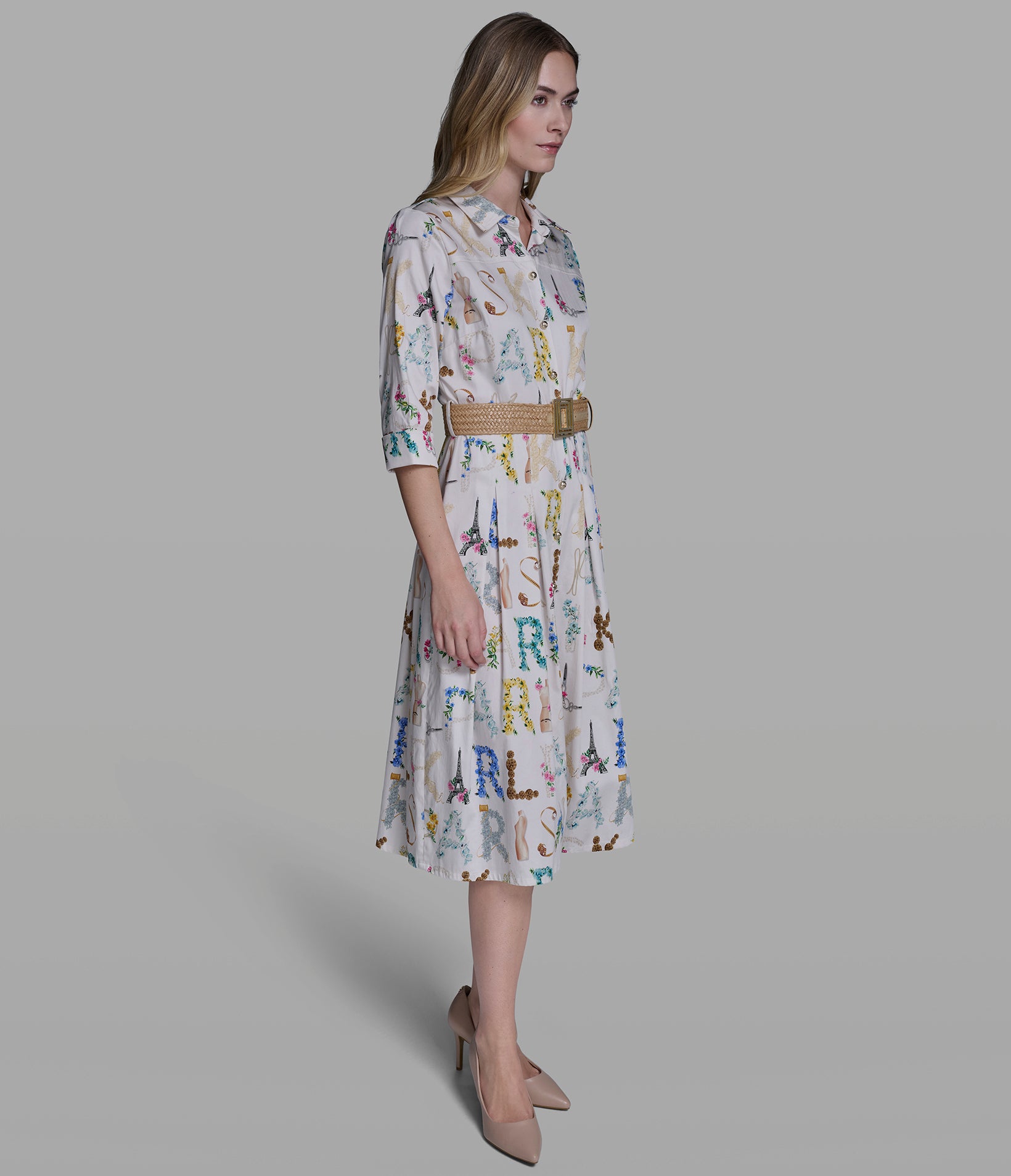 PRINTED MIDI SHIRT DRESS WITH BELT VIEW 3 PRINTED MIDI SHIRT DRESS WITH BELT VIEW 3