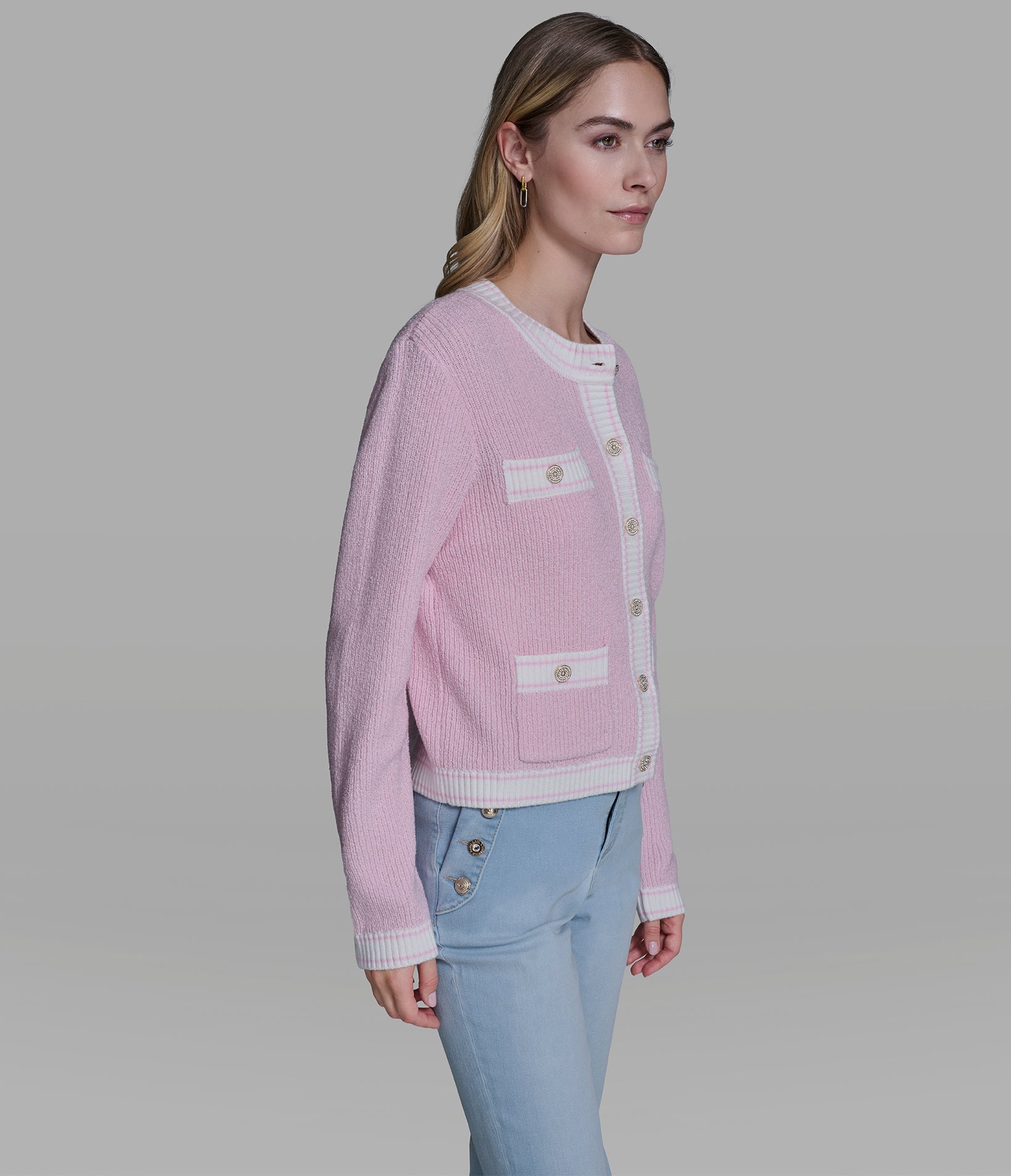 TEXTURED CONTRAST TRIM CARDIGAN VIEW 3 | New Arrivals TEXTURED CONTRAST TRIM CARDIGAN VIEW 3 | New Arrivals