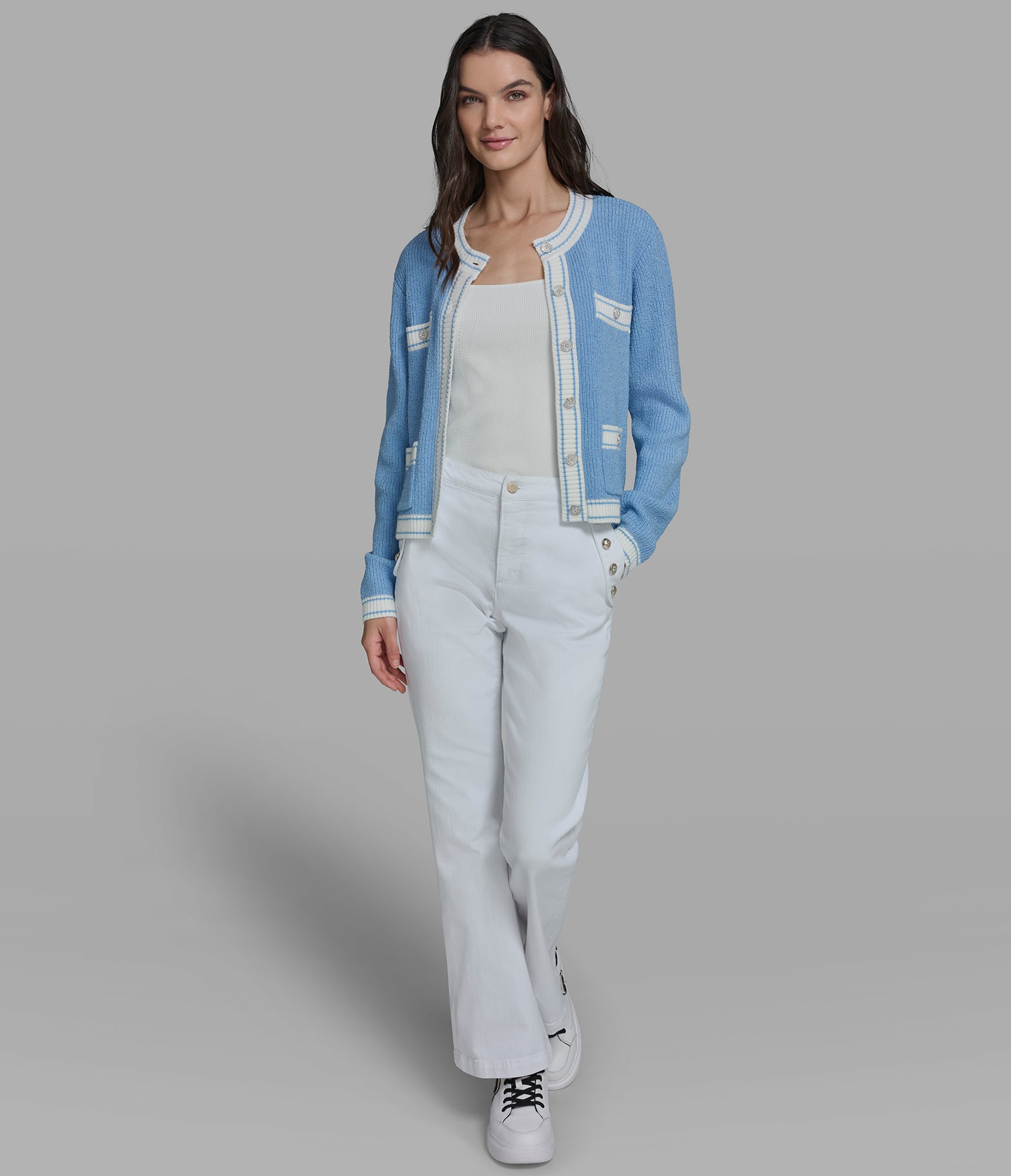 TEXTURED CONTRAST TRIM CARDIGAN VIEW 4 | New Arrivals TEXTURED CONTRAST TRIM CARDIGAN VIEW 4 | New Arrivals