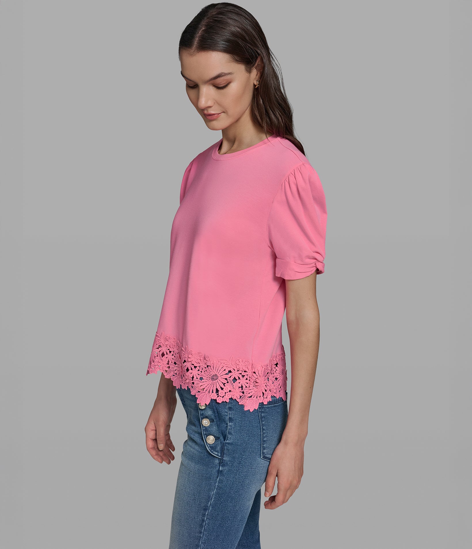LACE HEM PUFF SLEEVE TOP VIEW 3 | Women's Tops & Sweaters LACE HEM PUFF SLEEVE TOP VIEW 3 | Women's Tops & Sweaters