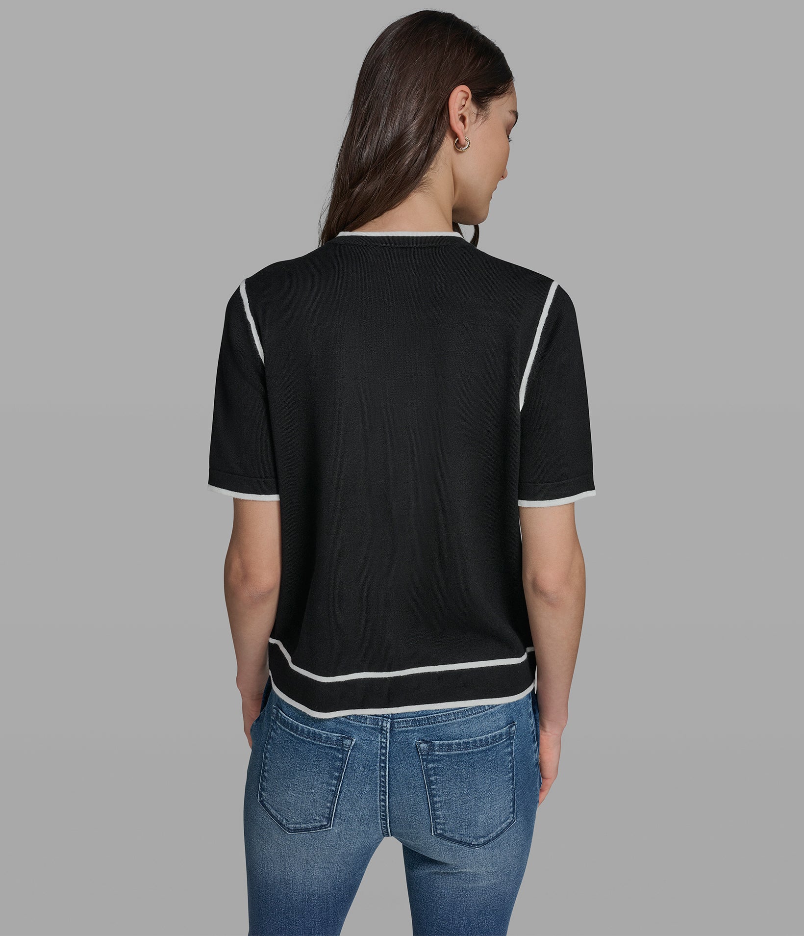 SHORT SLEEVE CARDIGAN WITH CONTRAST TRIM VIEW 4 | New Arrivals SHORT SLEEVE CARDIGAN WITH CONTRAST TRIM VIEW 4 | New Arrivals