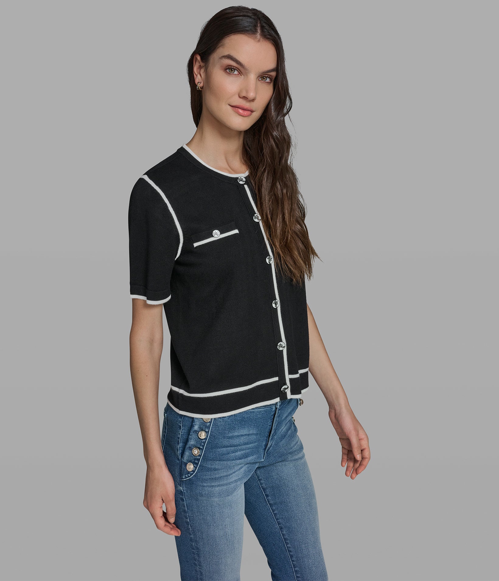 SHORT SLEEVE CARDIGAN WITH CONTRAST TRIM VIEW 5 | New Arrivals SHORT SLEEVE CARDIGAN WITH CONTRAST TRIM VIEW 5 | New Arrivals