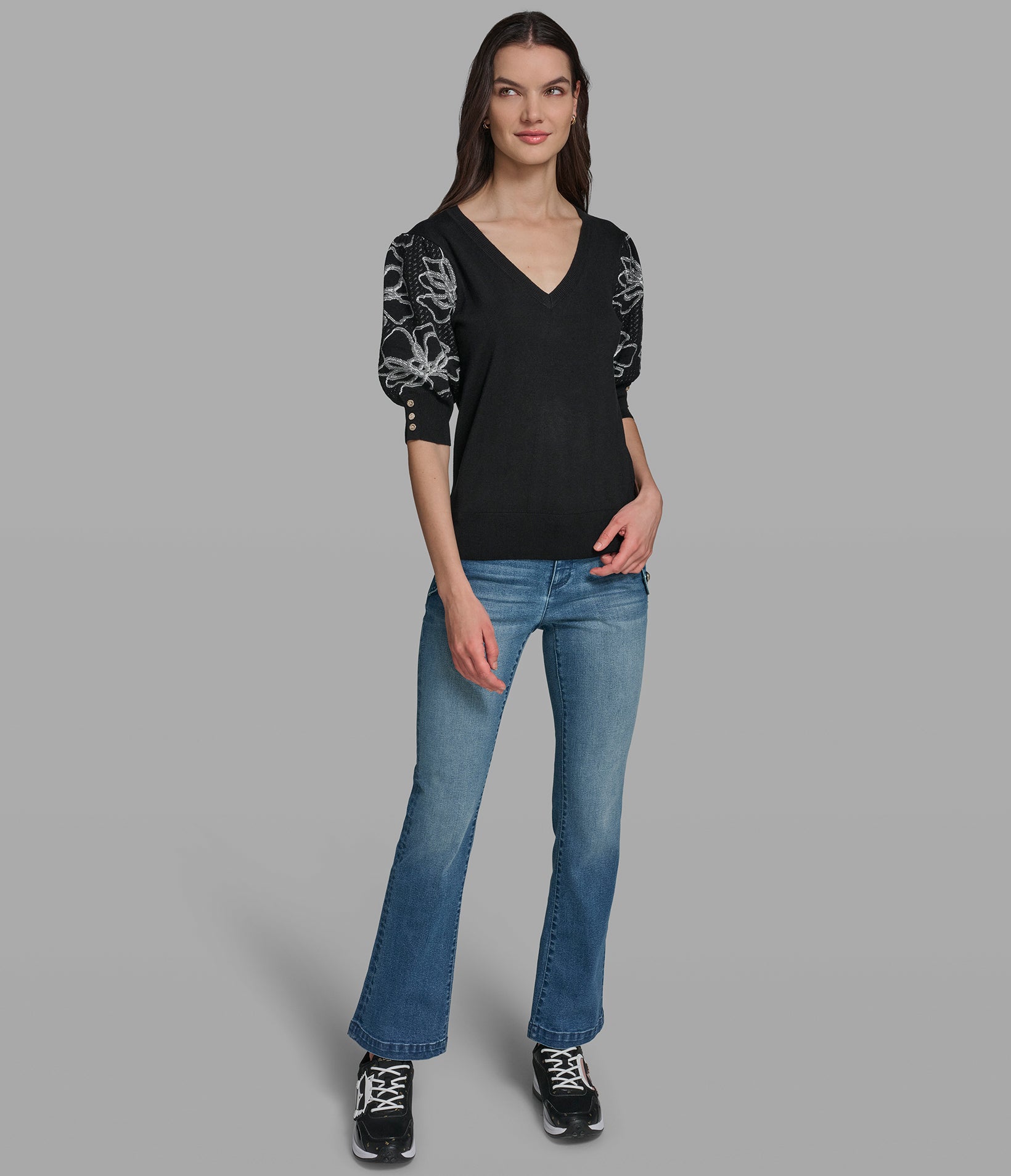 FLORAL V-NECK SWEATER View 1 | Valentine's Day Shop FLORAL V-NECK SWEATER View 1 | Valentine's Day Shop