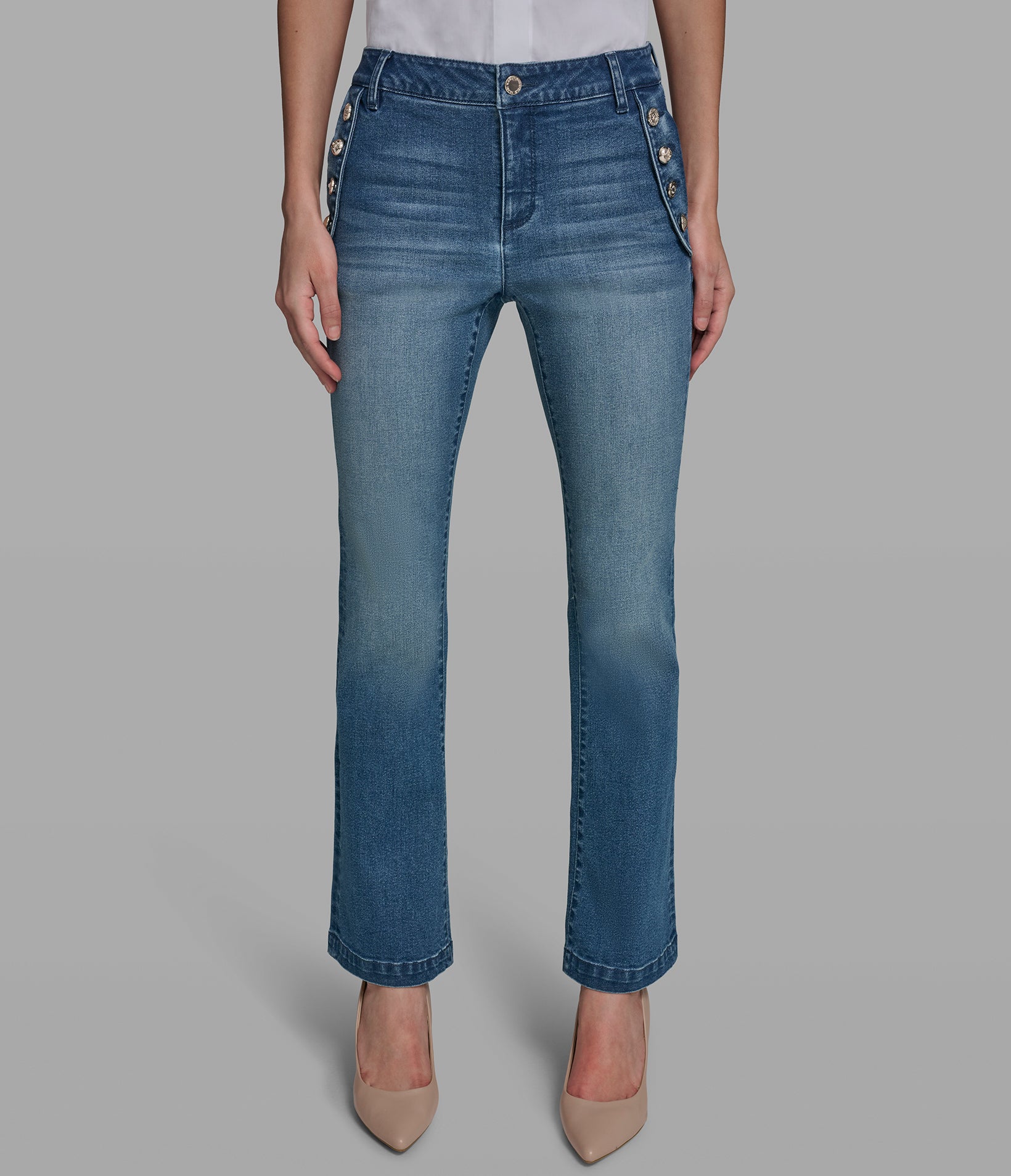 Mid Rise Cotton Blend Sailor Pocket Flare Jean | Denim | Karl