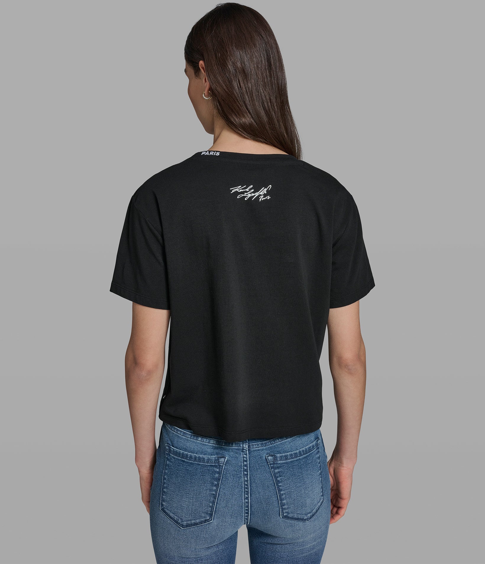 Cropped Cotton Jersey Karl Floral Tee | Karl Lagerfeld Paris