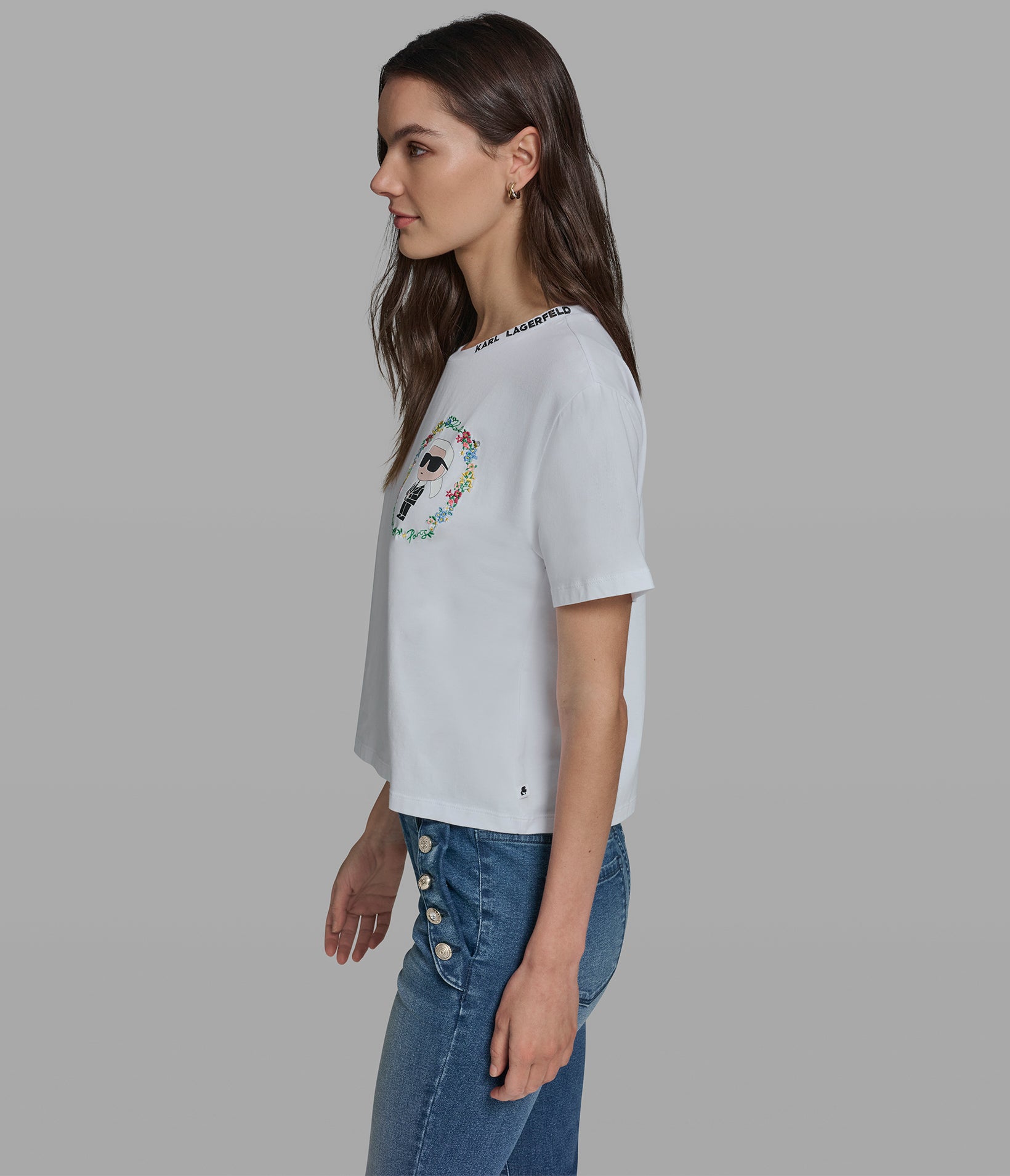 Cropped Cotton Jersey Karl Floral Tee | Tees & Tanks | Karl