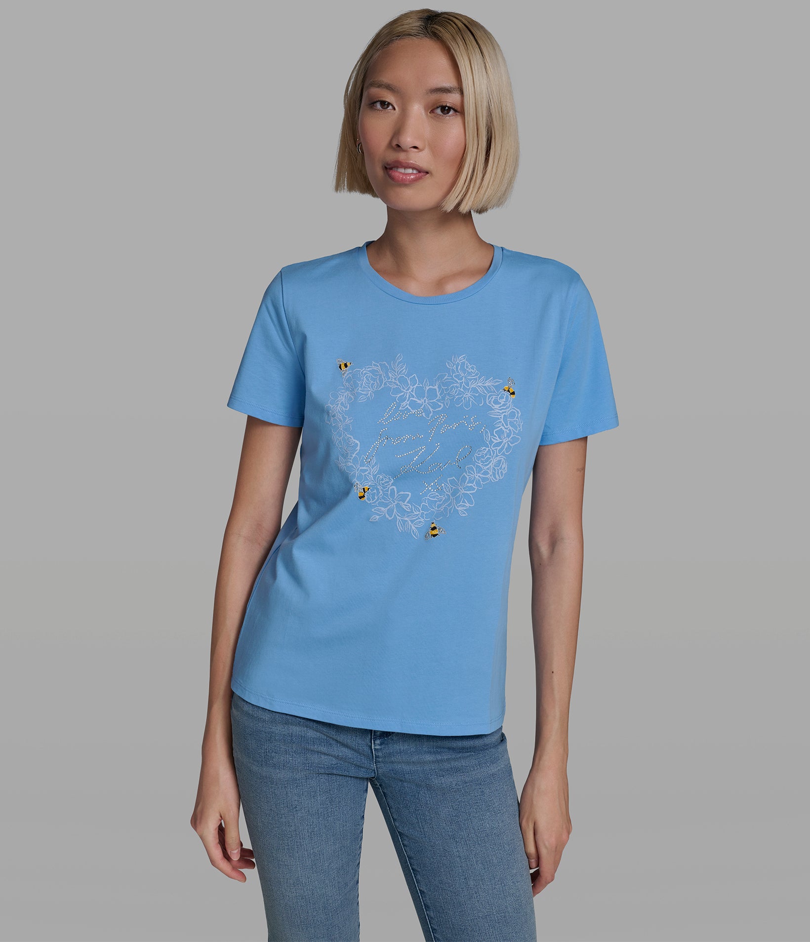 Cotton Jersey Floral Heart Tee | Tees & Tanks | Karl Lagerfeld Paris