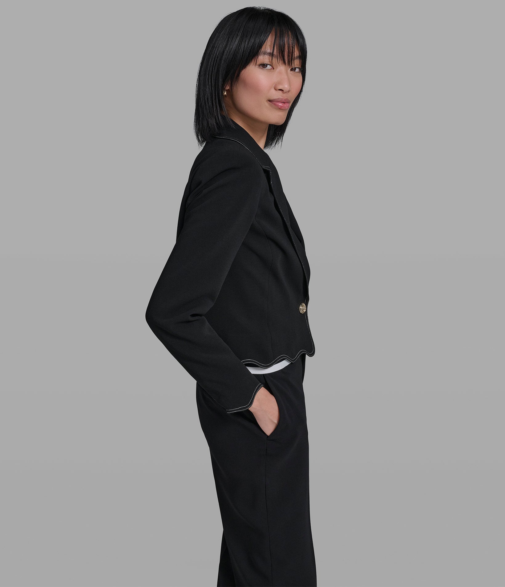 Cropped Scalloped Jacket | Jackets & Blazers | Karl Lagerfeld Paris